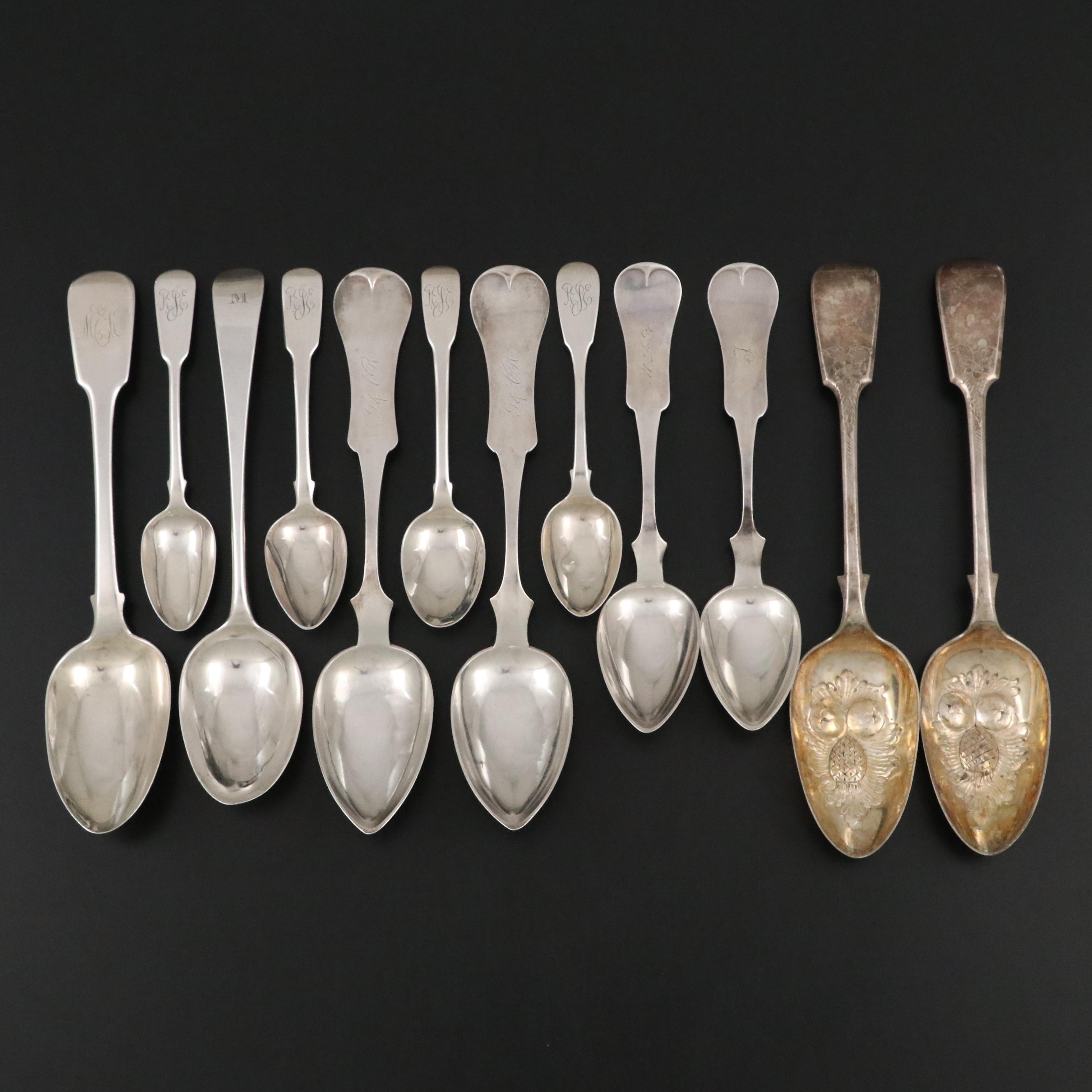 British Sterling Silver and American Coin Silver Fiddleback Spoons