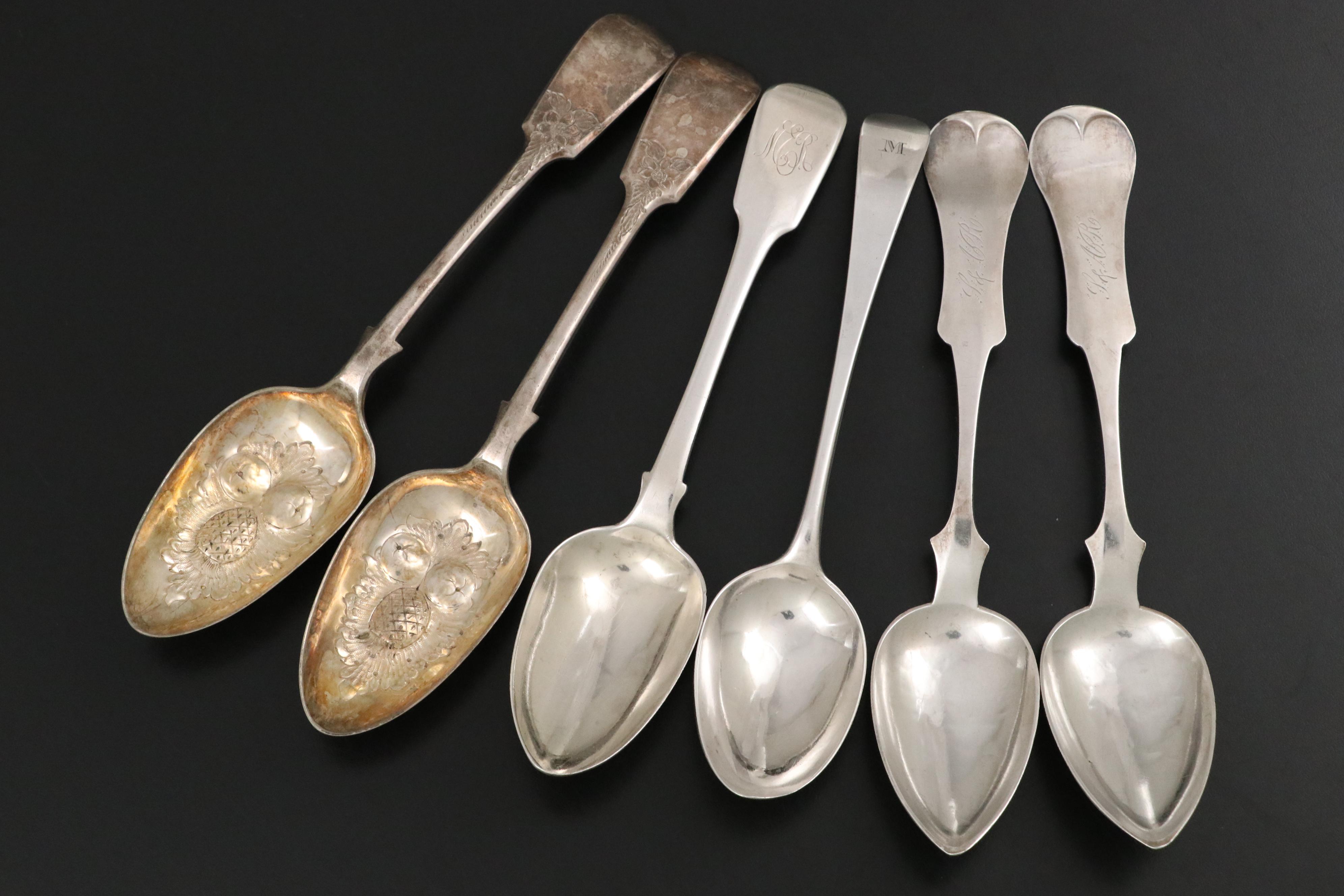 British Sterling Silver and American Coin Silver Fiddleback Spoons