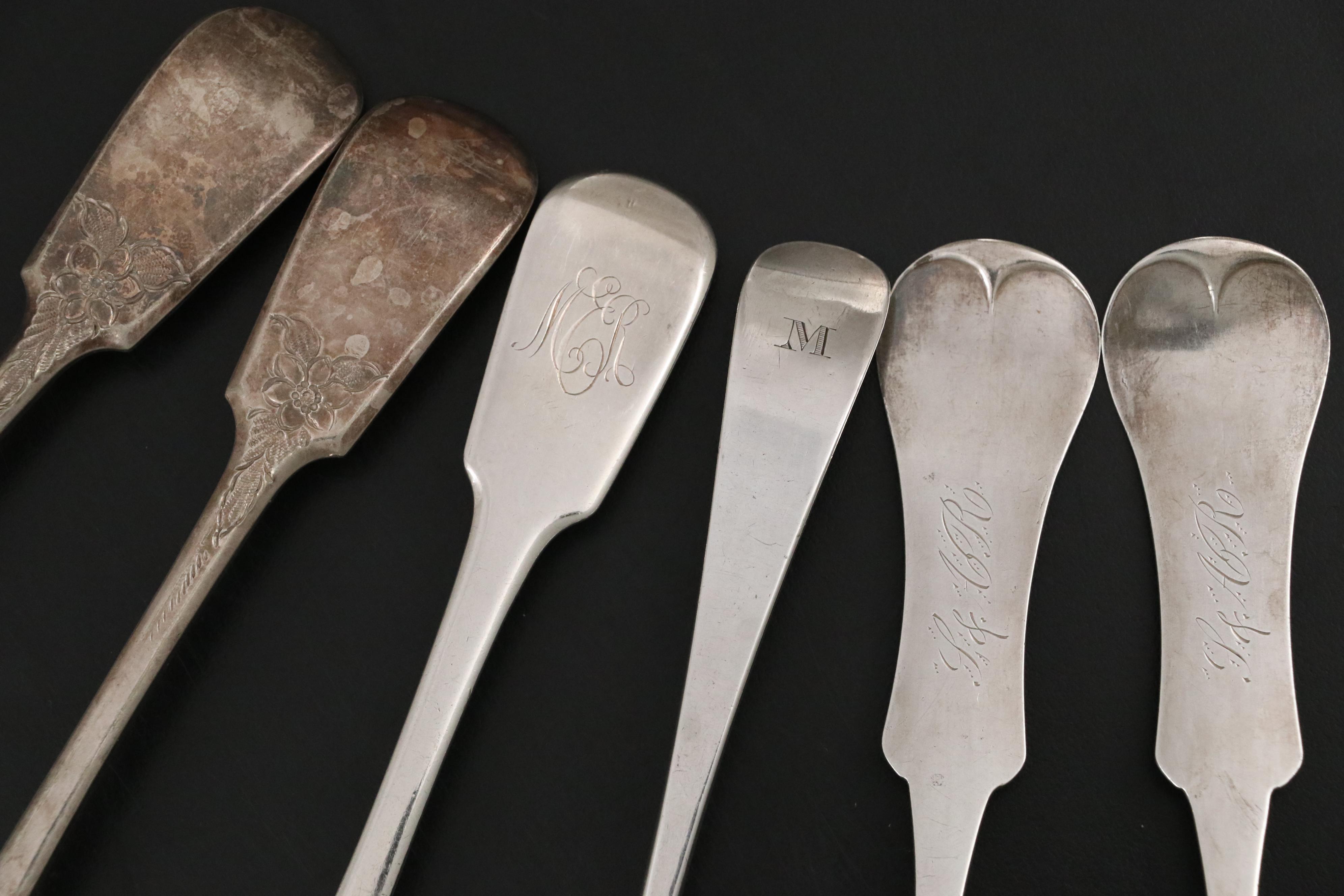 British Sterling Silver and American Coin Silver Fiddleback Spoons