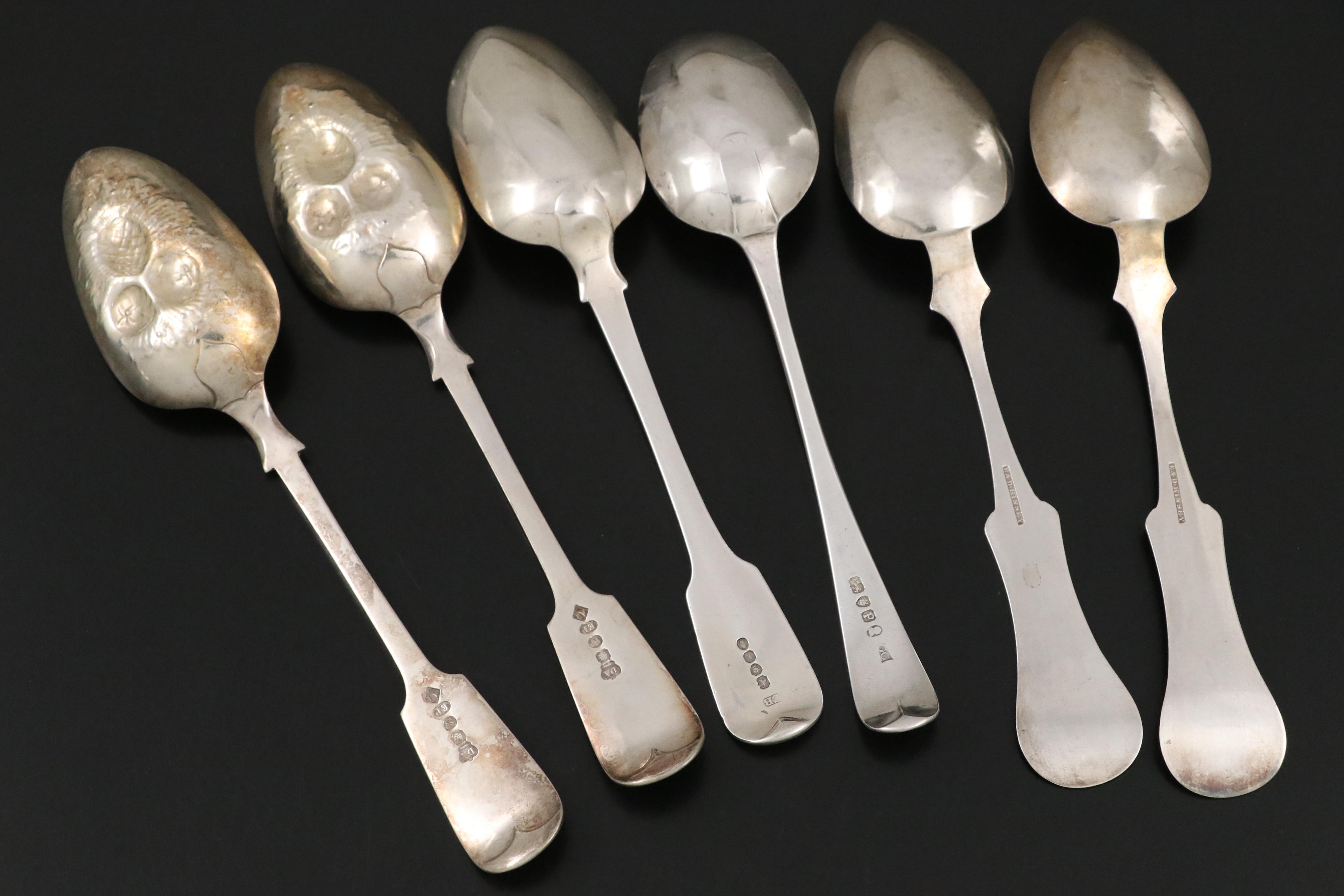 British Sterling Silver and American Coin Silver Fiddleback Spoons