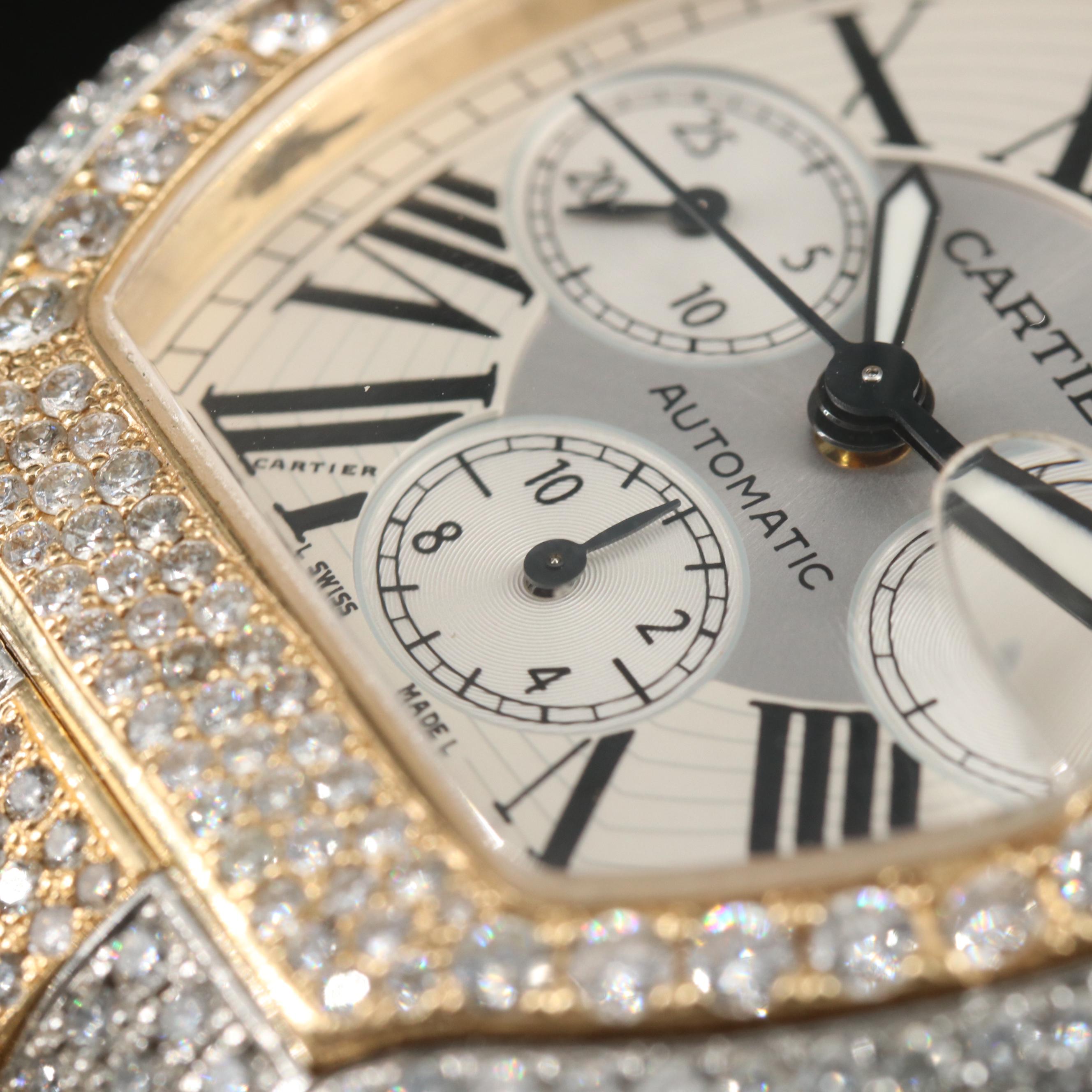 Cartier Roadster 17.69 CTW Custom Diamond Chronograph Watch