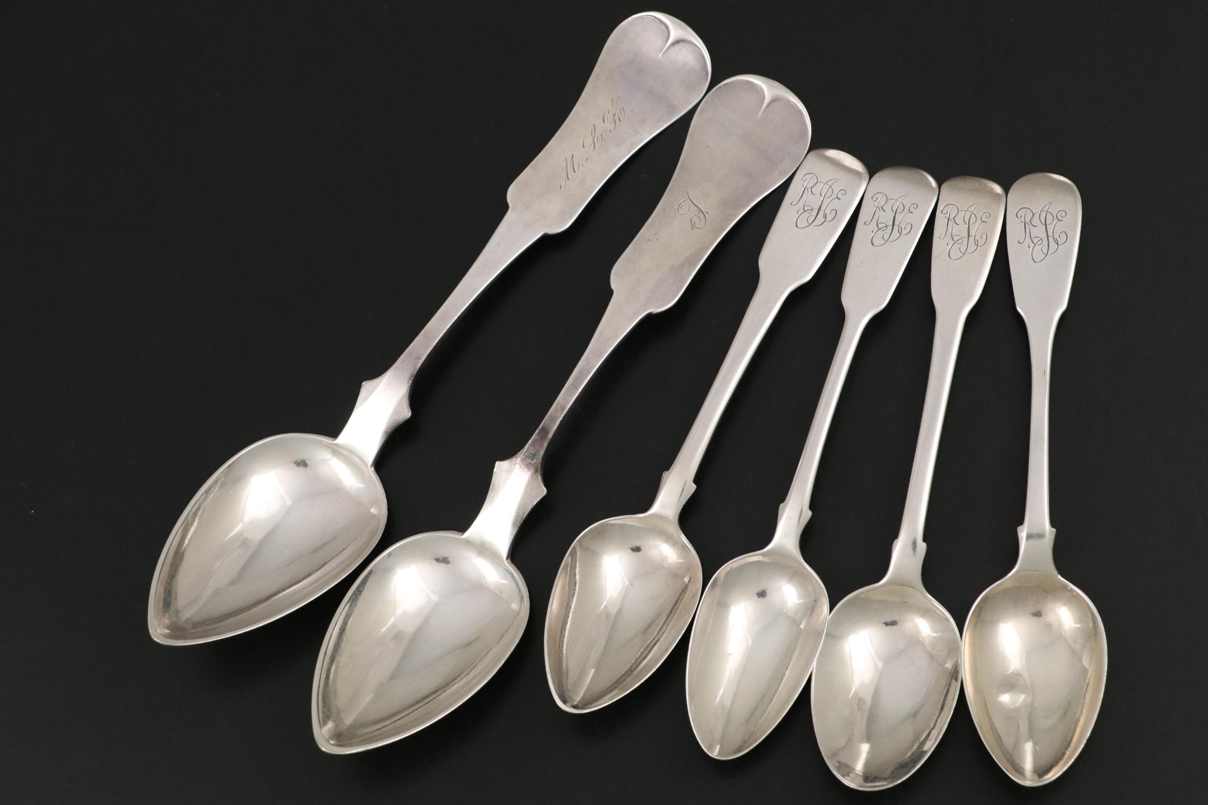 British Sterling Silver and American Coin Silver Fiddleback Spoons