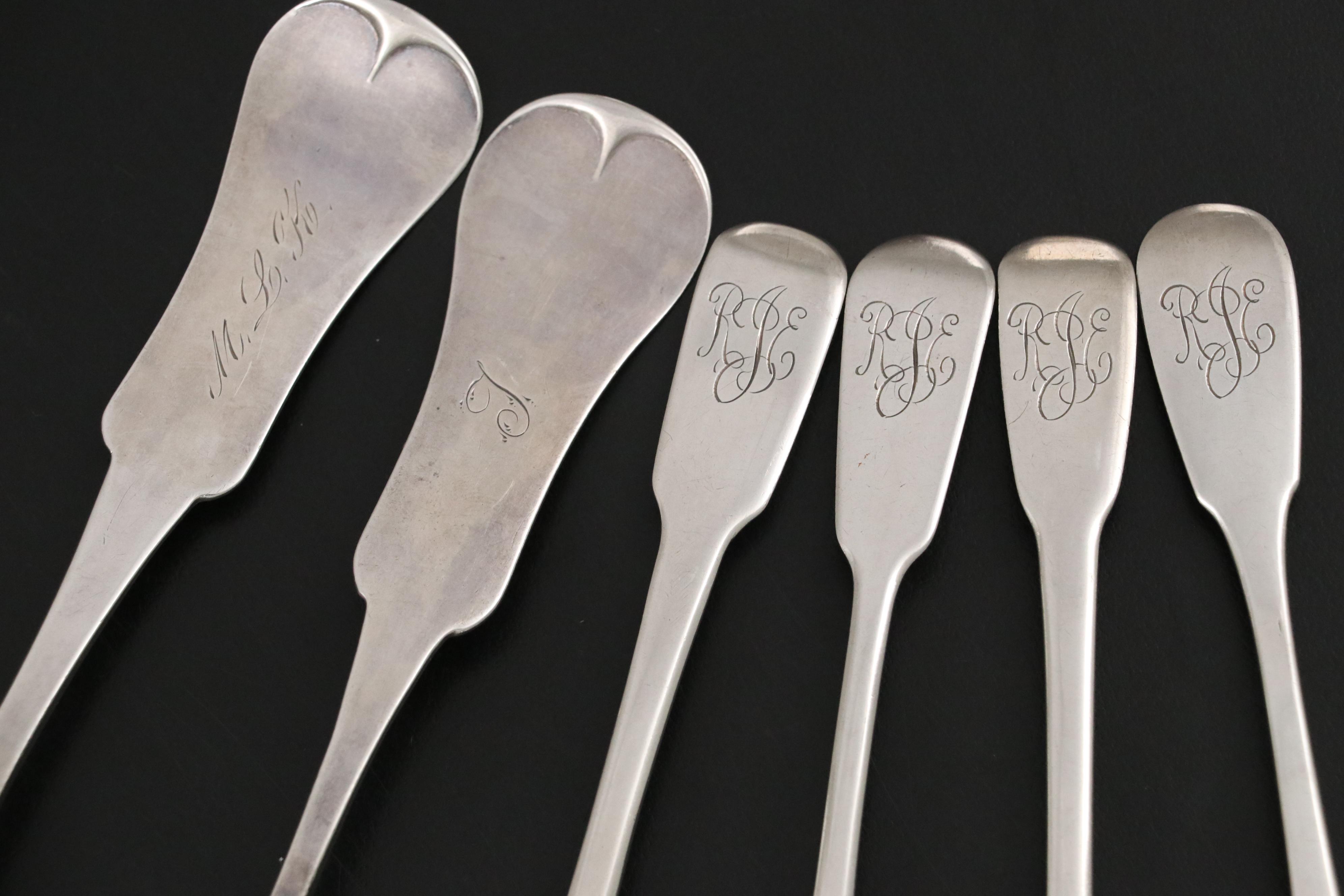 British Sterling Silver and American Coin Silver Fiddleback Spoons