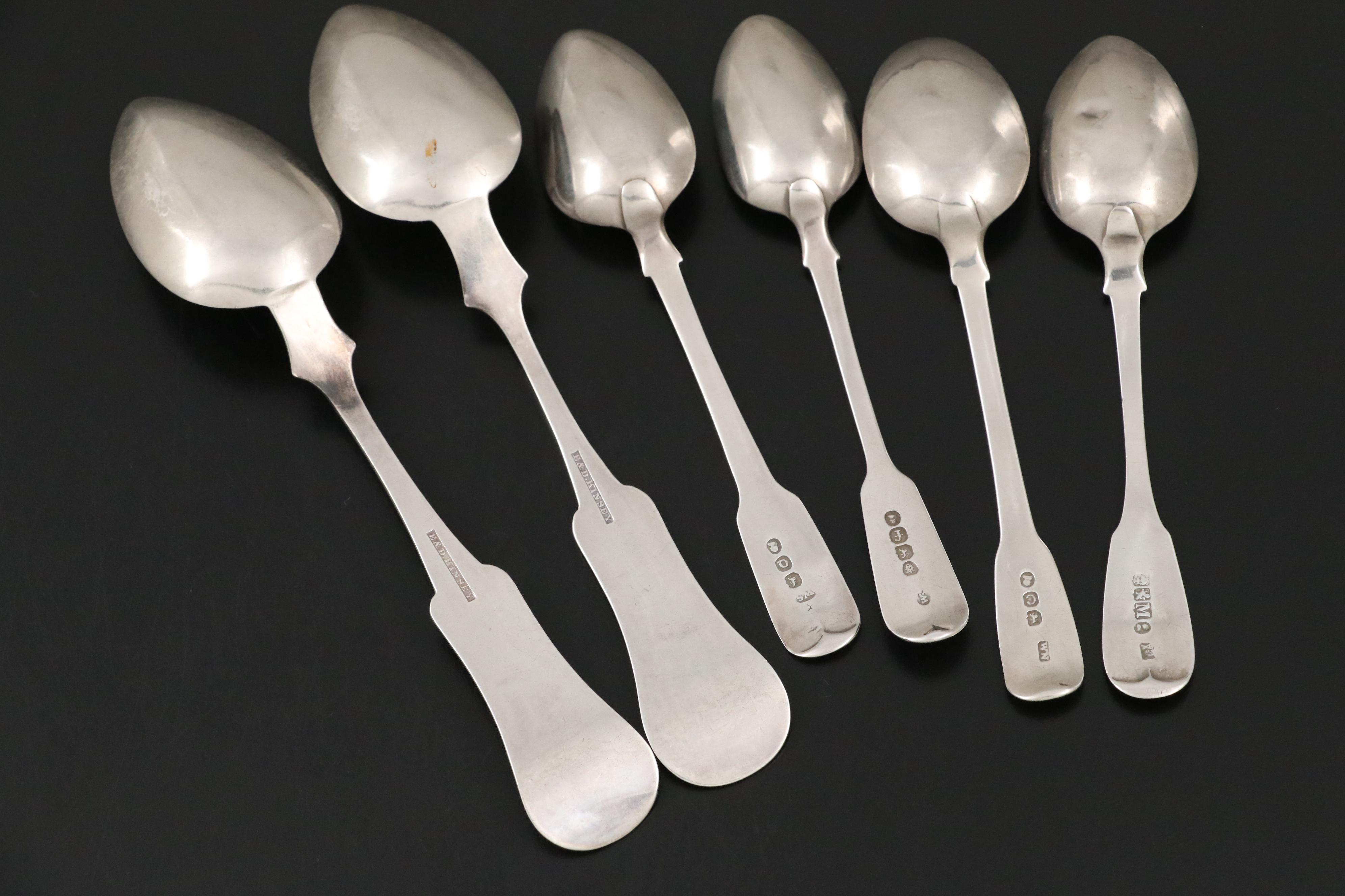 British Sterling Silver and American Coin Silver Fiddleback Spoons
