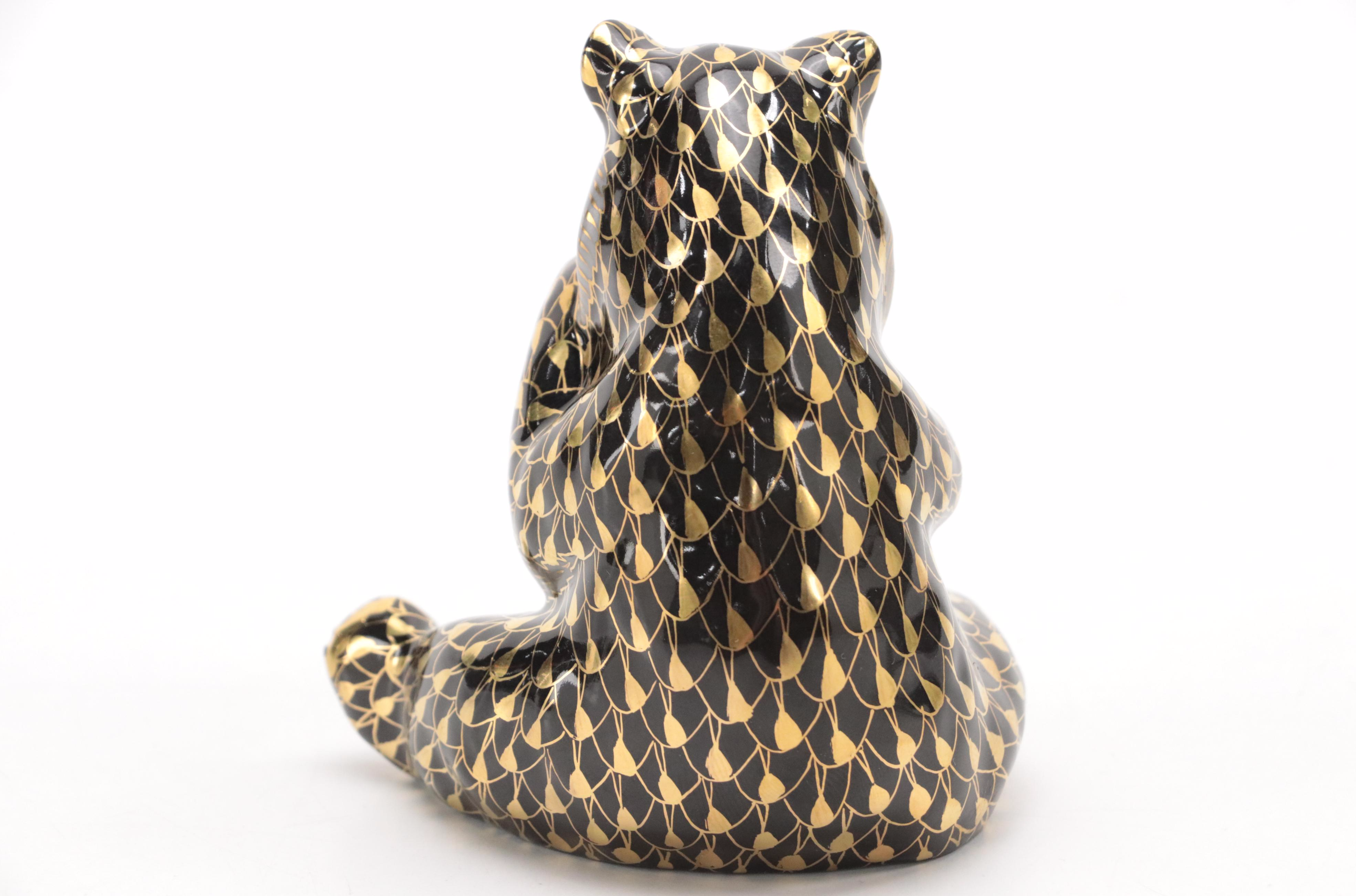 Herend Black Fishnet with Gold "Panda" Porcelain Figurine