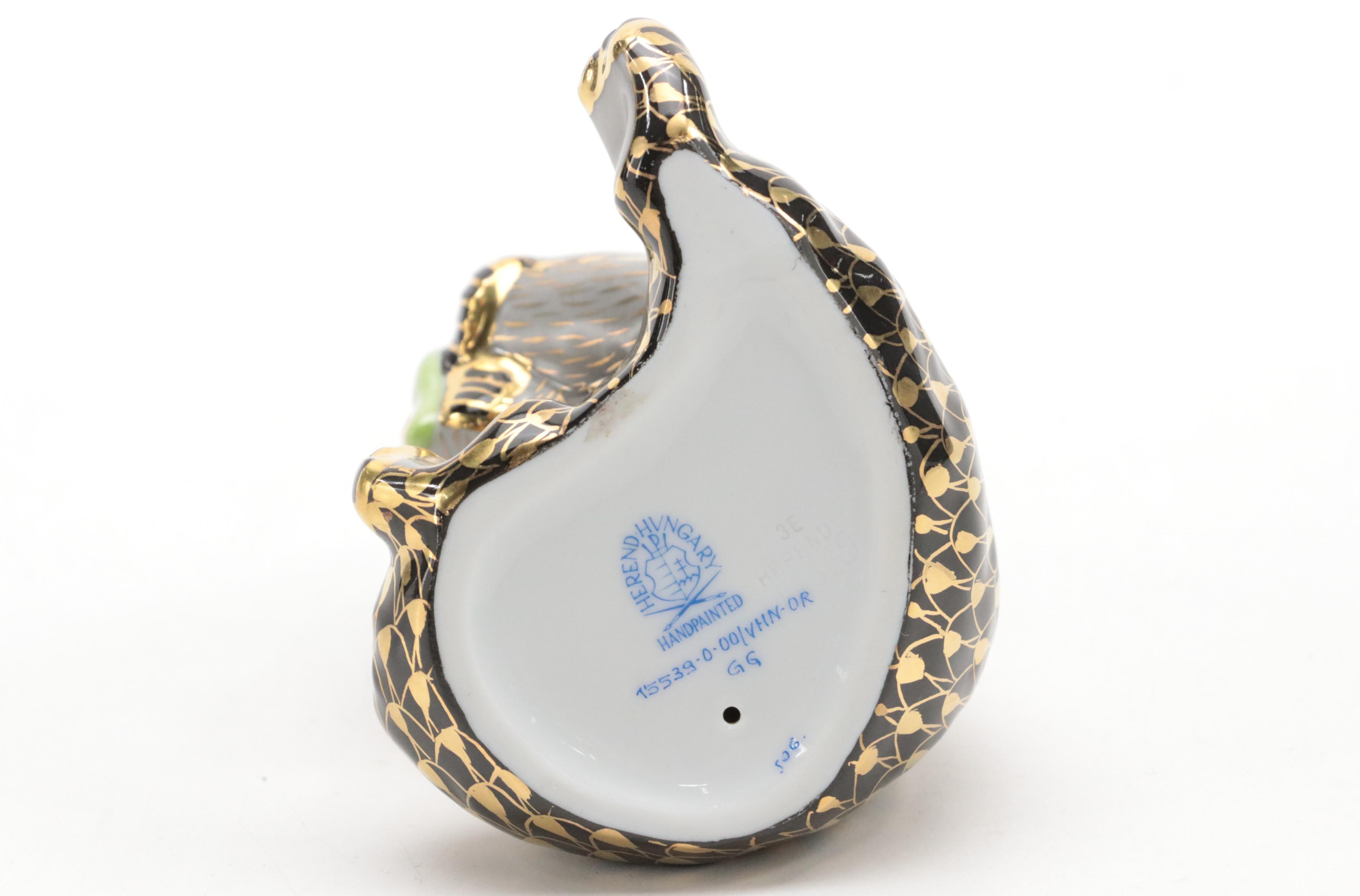 Herend Black Fishnet with Gold "Panda" Porcelain Figurine