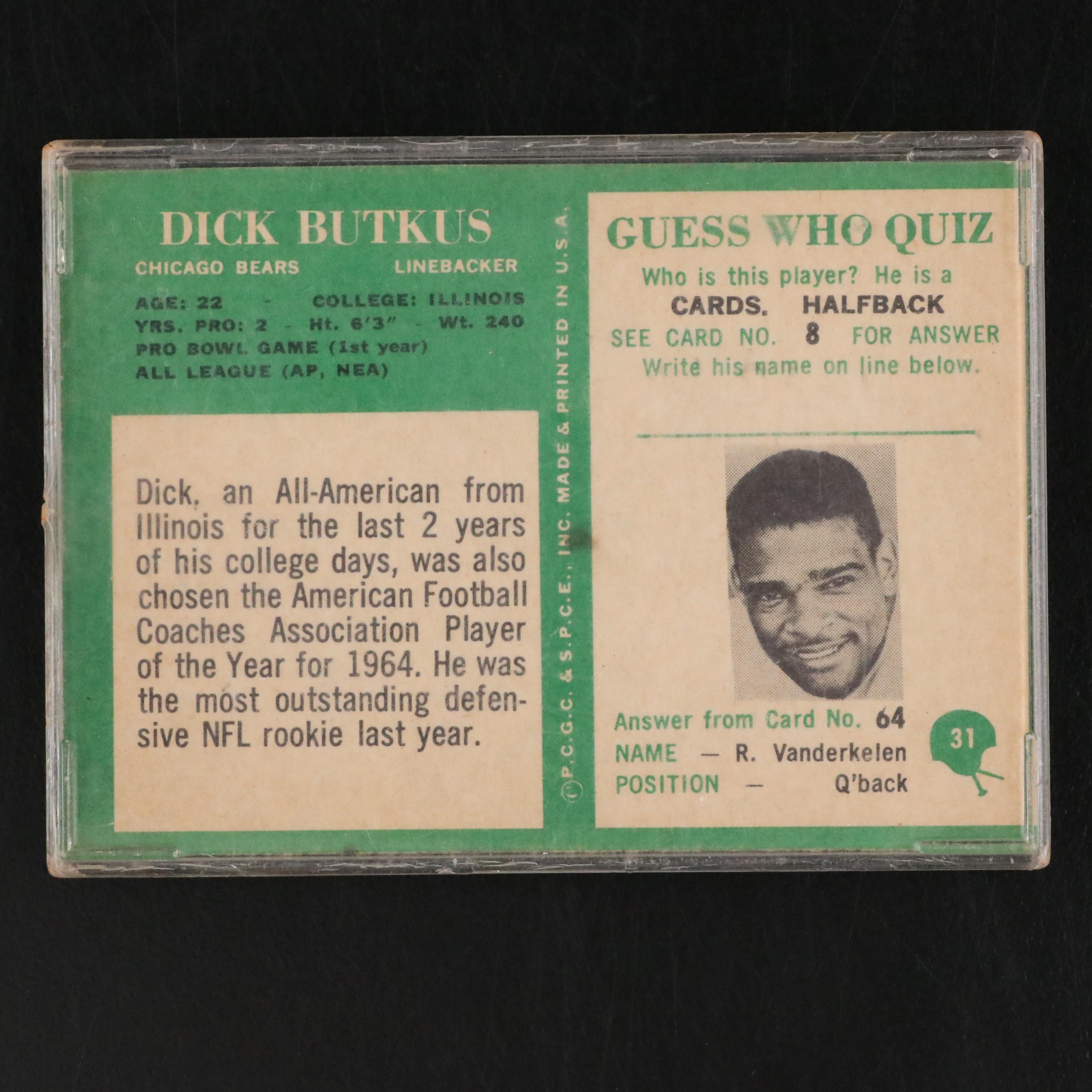 1966 Philadelphia Dick Butkus Chicago Bears Football Card #31