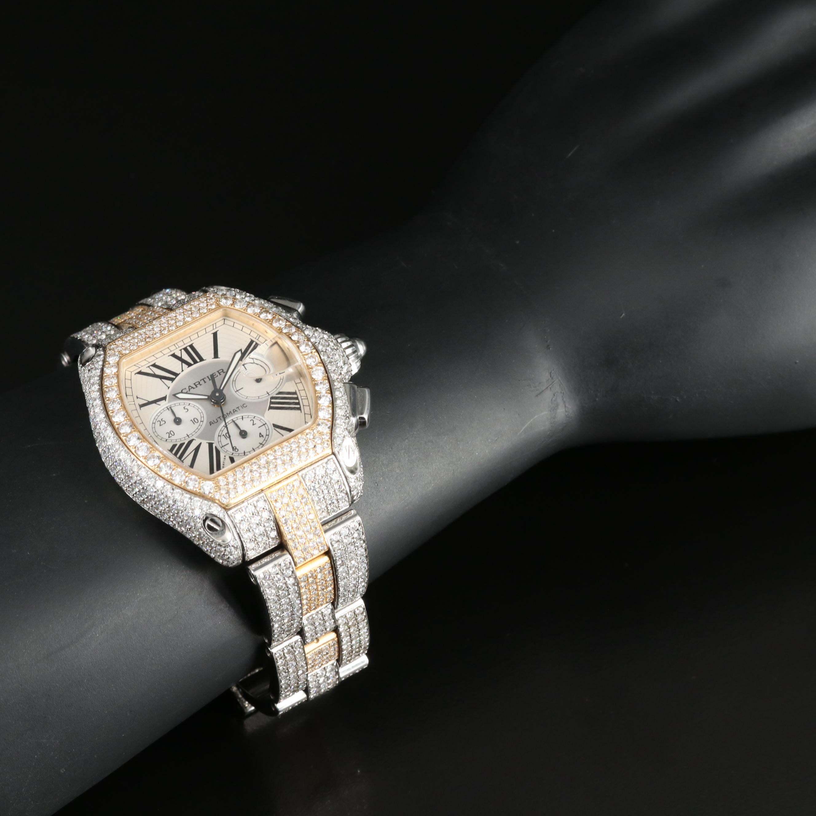Cartier Roadster 17.69 CTW Custom Diamond Chronograph Watch