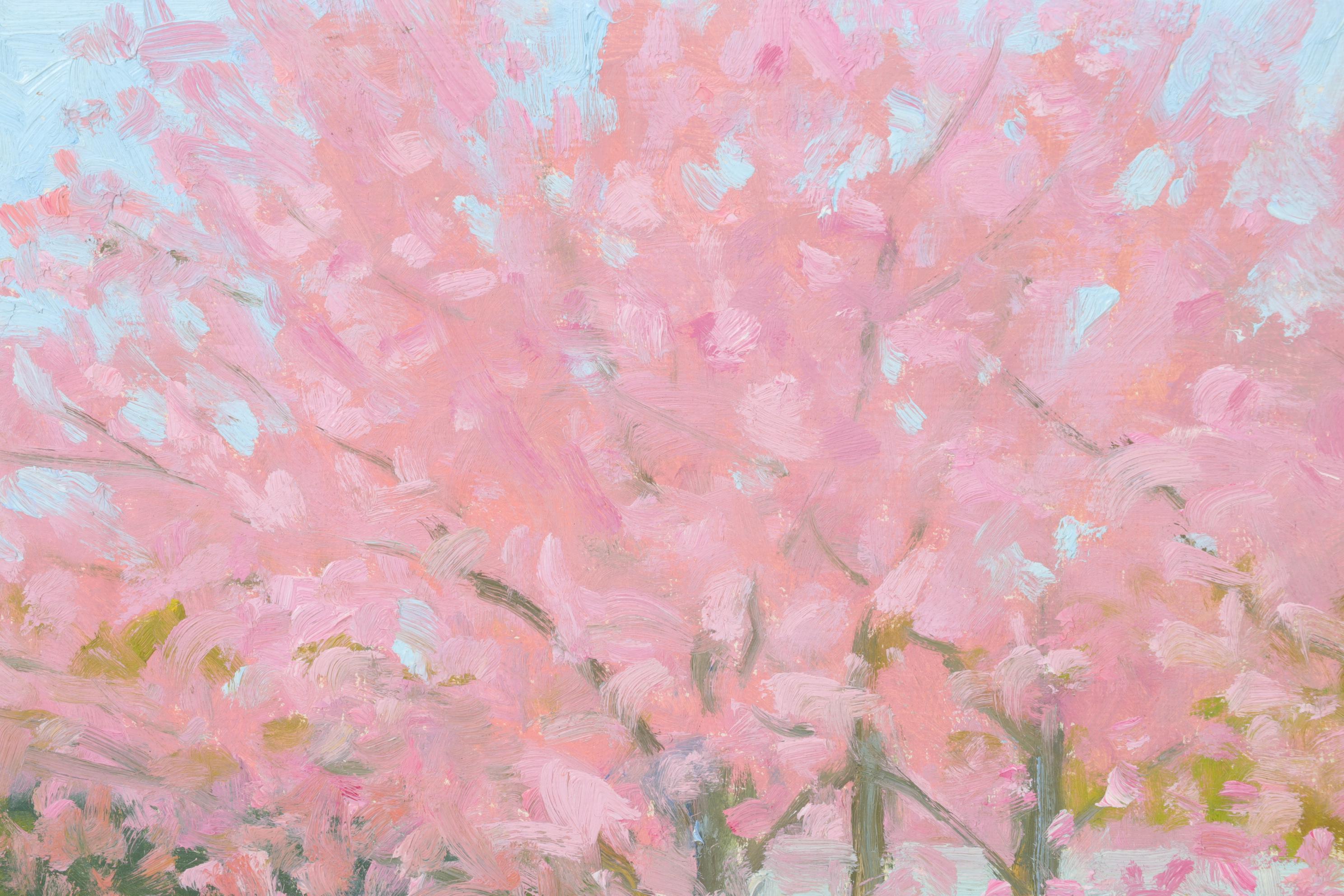 Bob Ragland Spring Park Scene Oil Painting With Blooming Trees, 1988