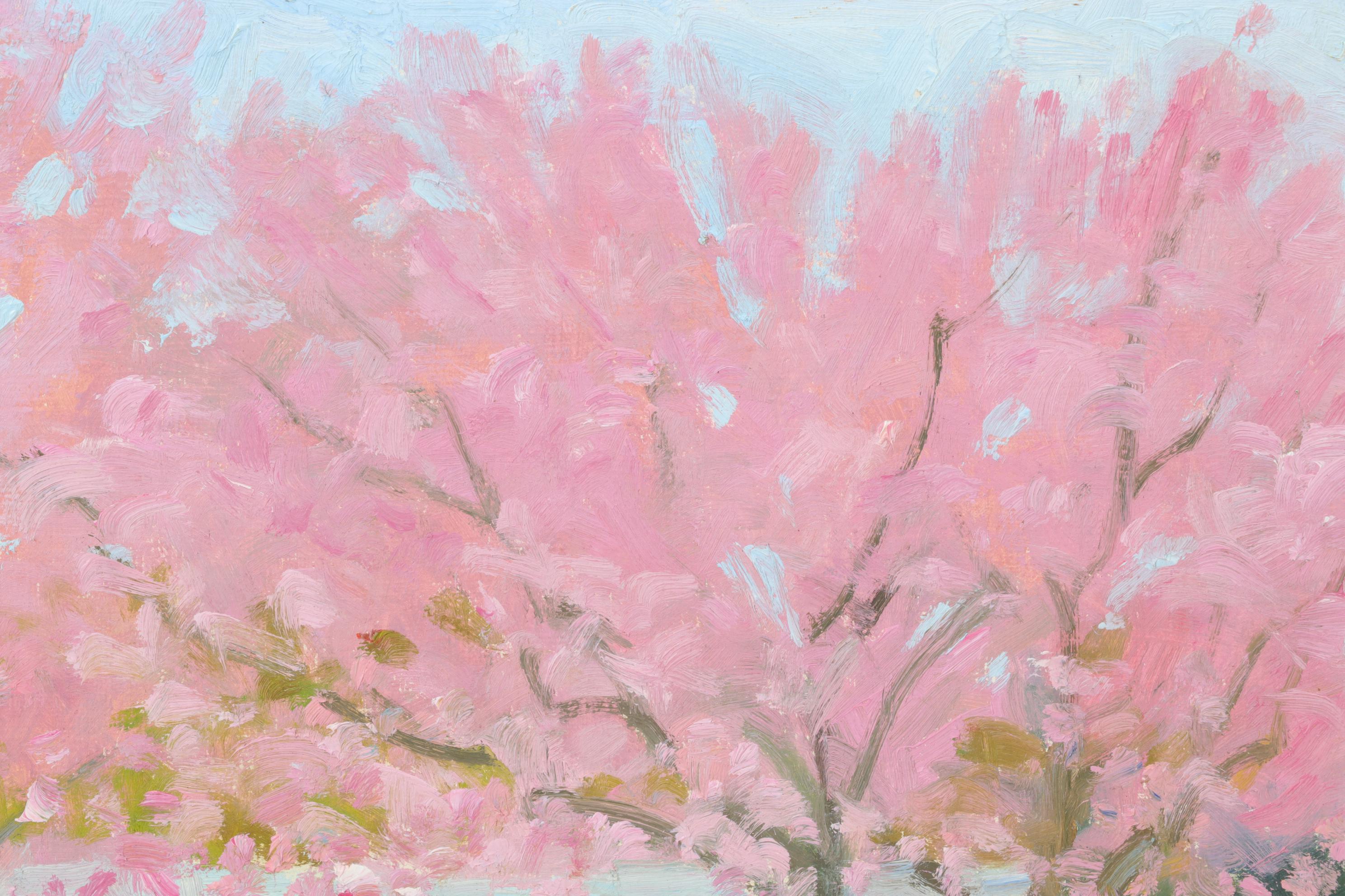 Bob Ragland Spring Park Scene Oil Painting With Blooming Trees, 1988