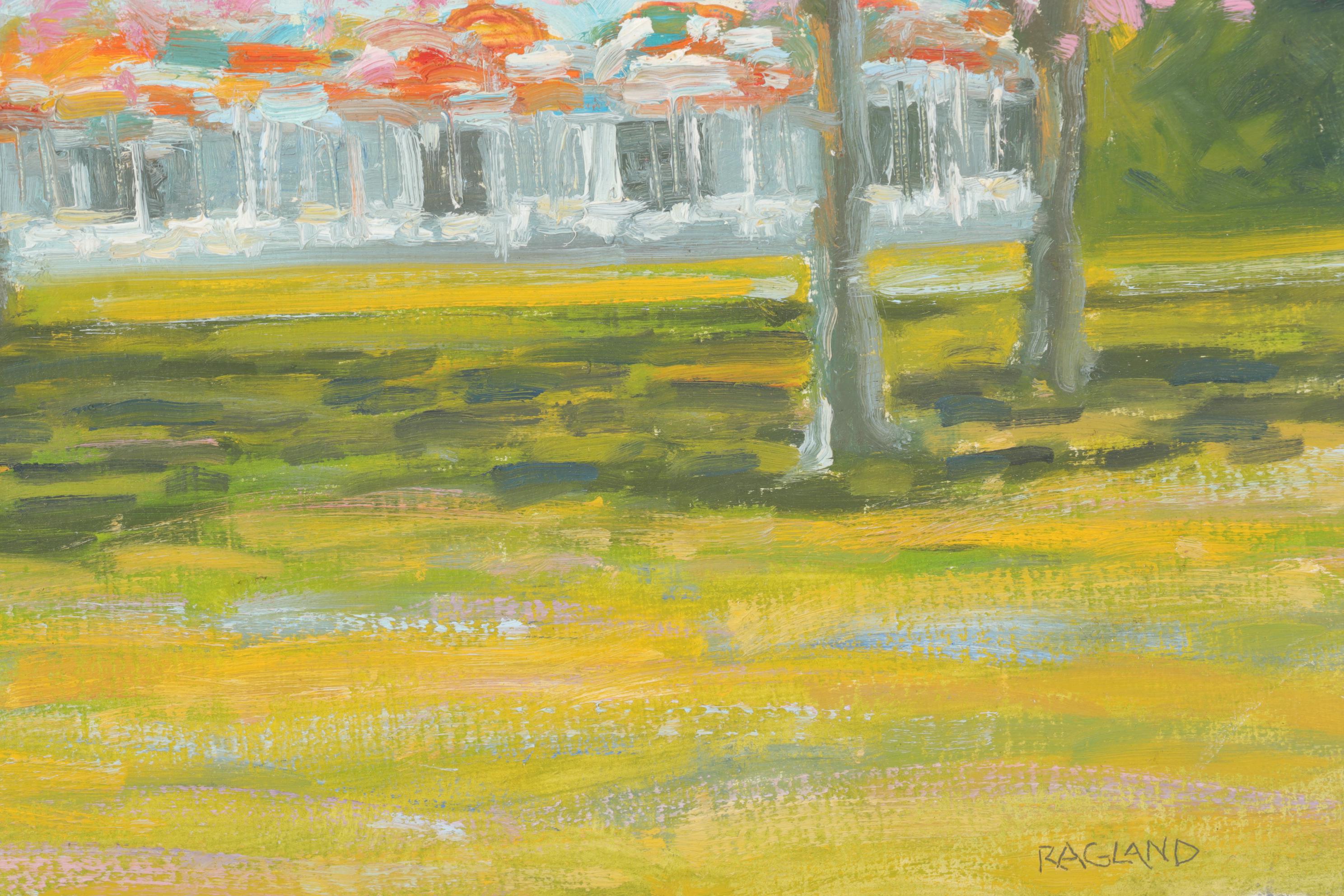 Bob Ragland Spring Park Scene Oil Painting With Blooming Trees, 1988