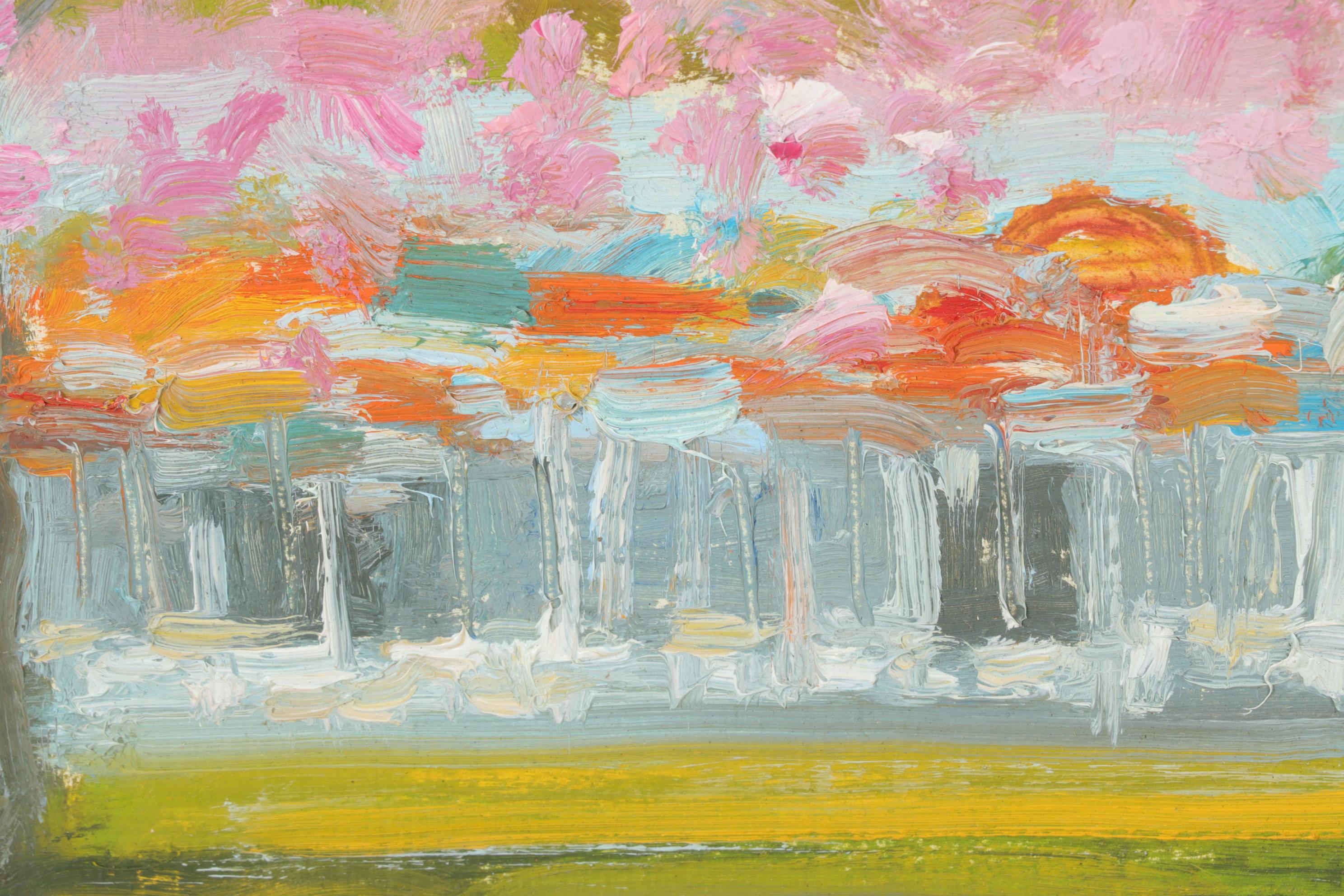 Bob Ragland Spring Park Scene Oil Painting With Blooming Trees, 1988