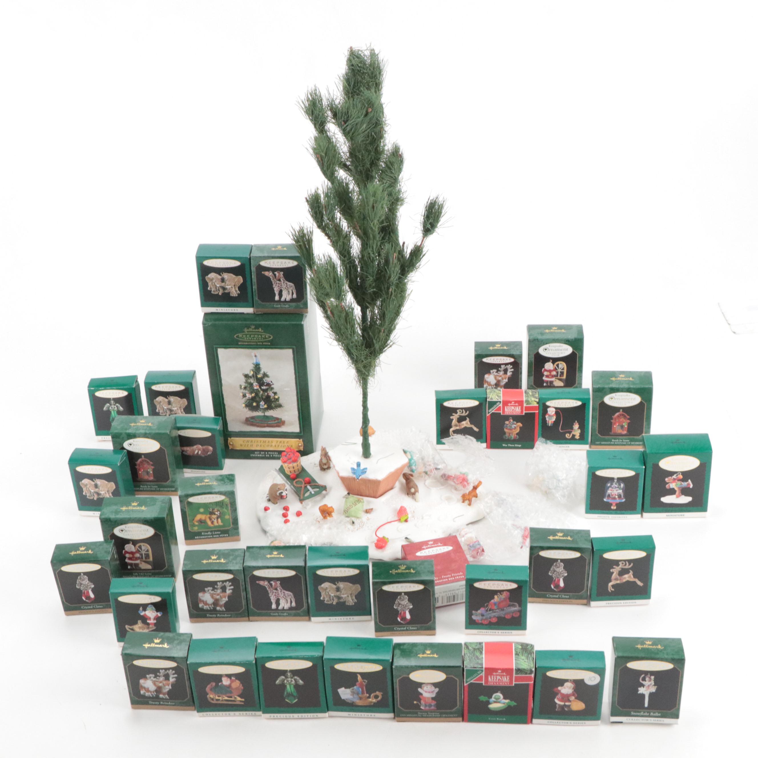 Tabletop Christmas Tree with Hallmark Santa, Safari Animals, and Other Ornaments