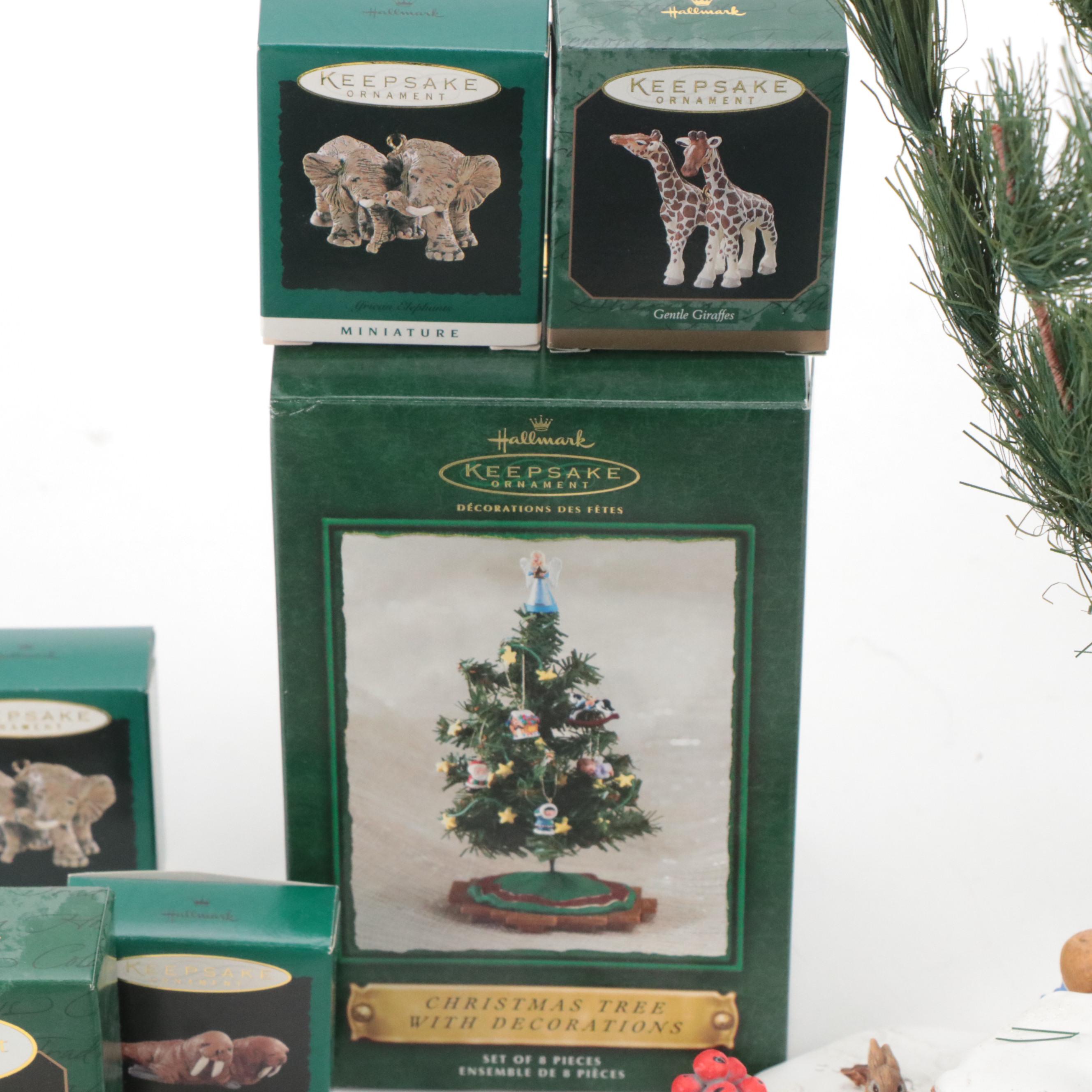 Tabletop Christmas Tree with Hallmark Santa, Safari Animals, and Other Ornaments