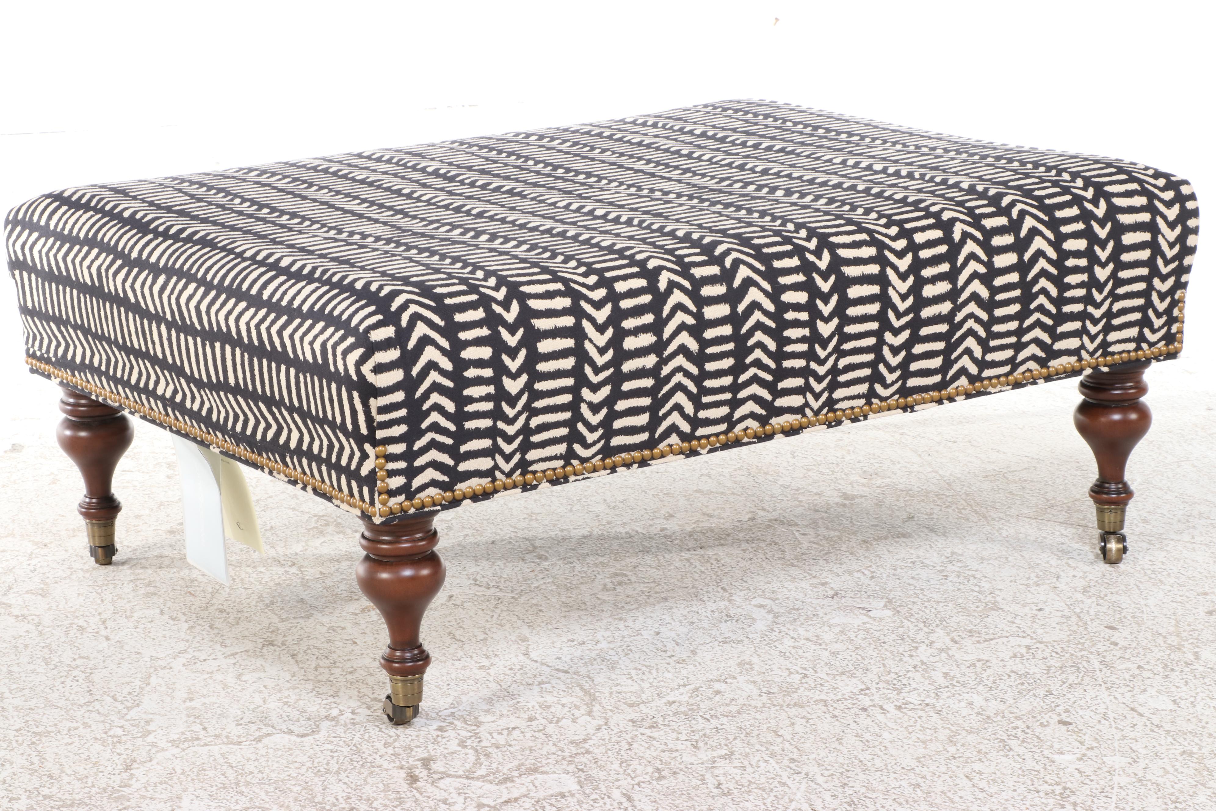 Hancock & Moore Maple Cocktail Ottoman in Bangles Ebony Fabric with Nailheads