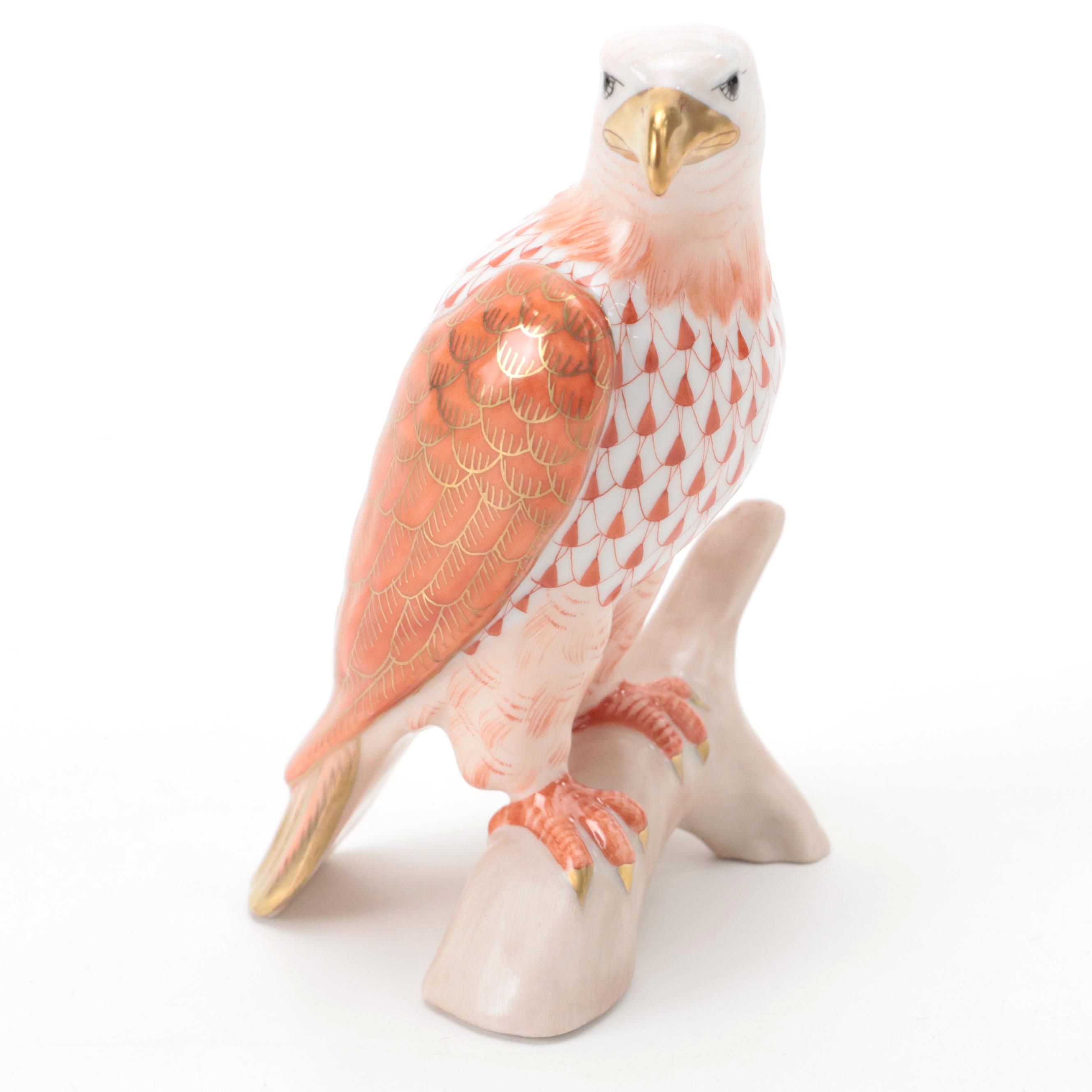 Herend Rust Fishnet with Gold "Small Bald Eagle" Porcelain Figurine