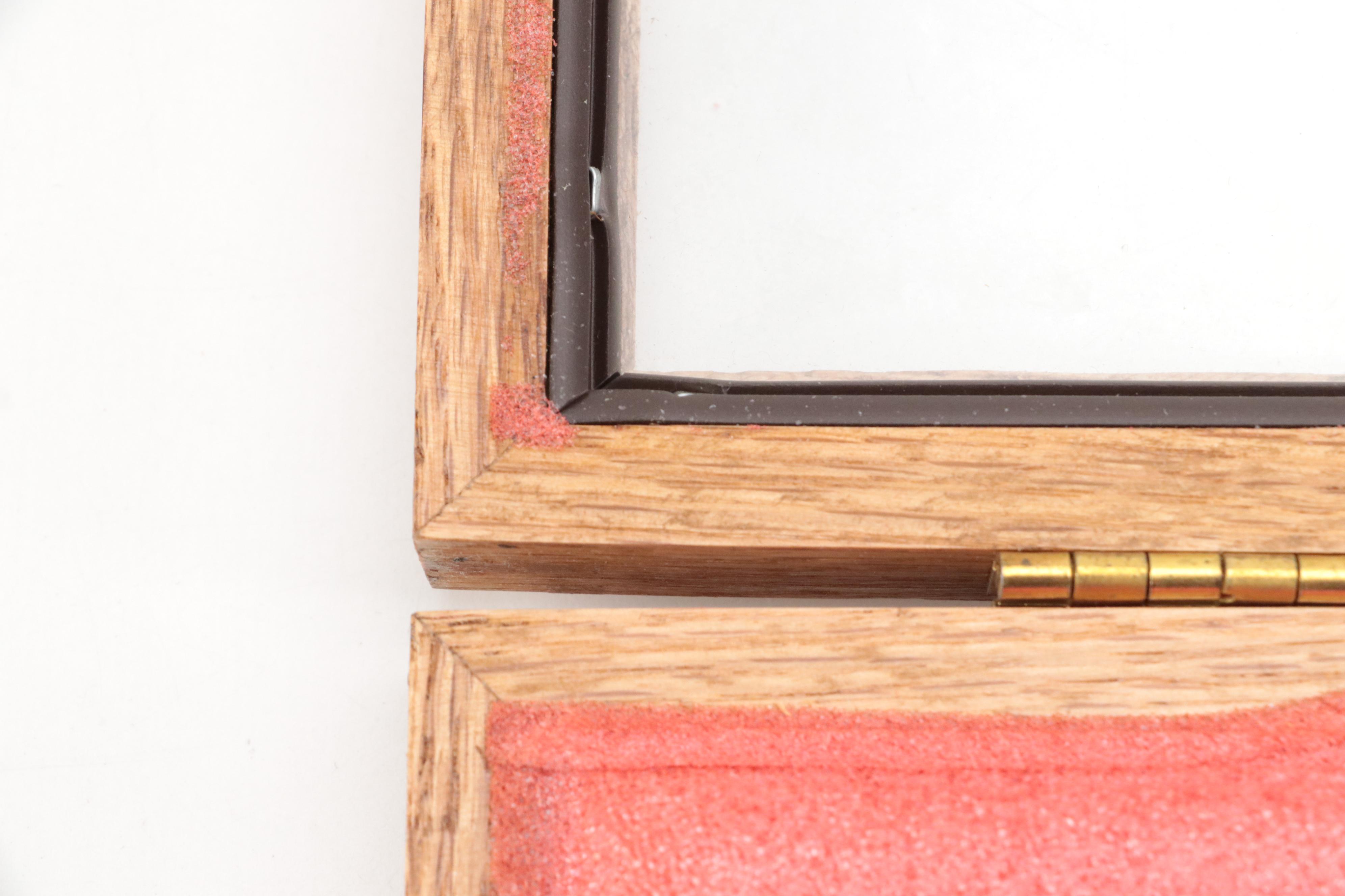 Oak Frame Glazed Tabletop Display Cases with Red Foam Backing, Set of Three