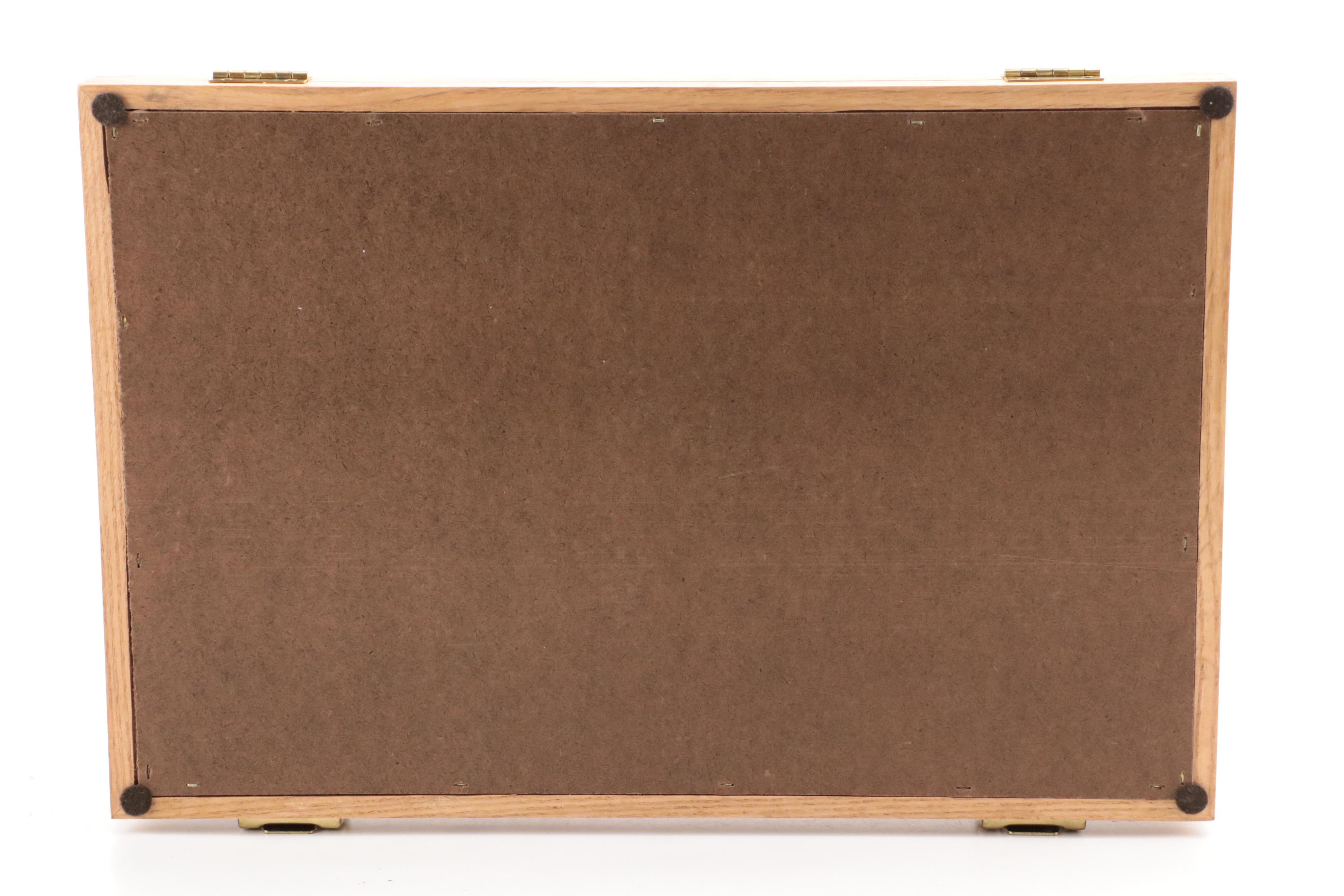 Oak Frame Glazed Tabletop Display Cases with Red Foam Backing, Set of Three