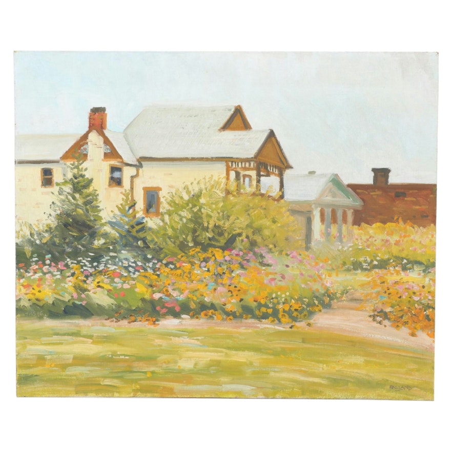 Bob Ragland Landscape Oil Painting "Sunflower Garden," 1986