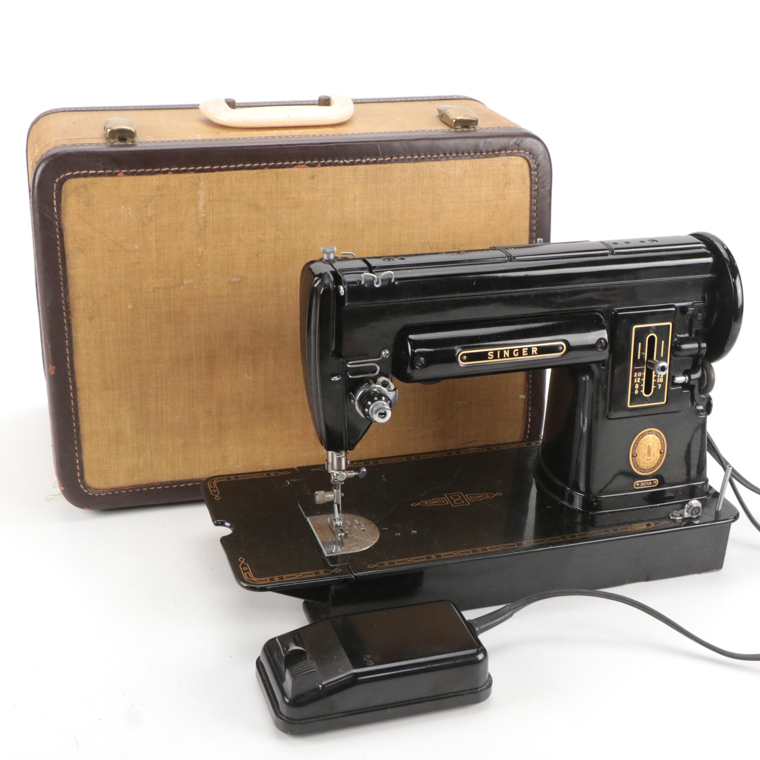 Singer 301A Electric Sewing Machine with Accessories and Instructions, 1952