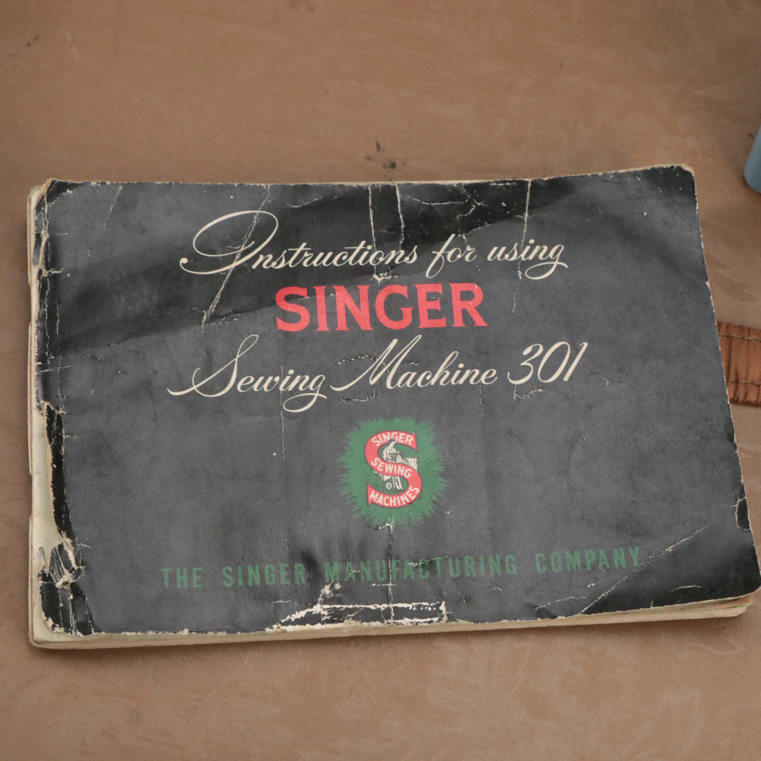 Singer 301A Electric Sewing Machine with Accessories and Instructions, 1952