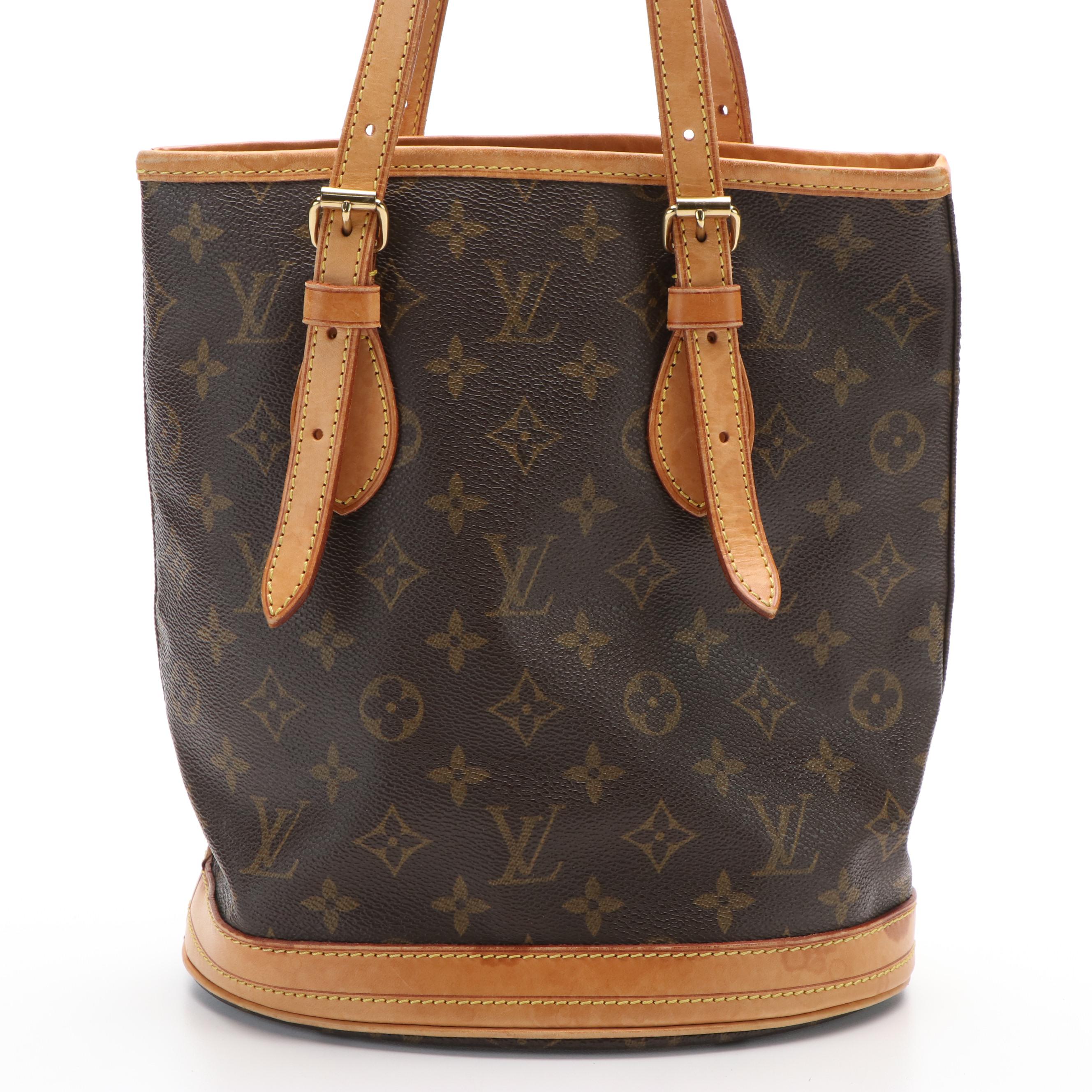 Louis Vuitton Bucket Shoulder Bag in Brown Monogram Canvas and Leather