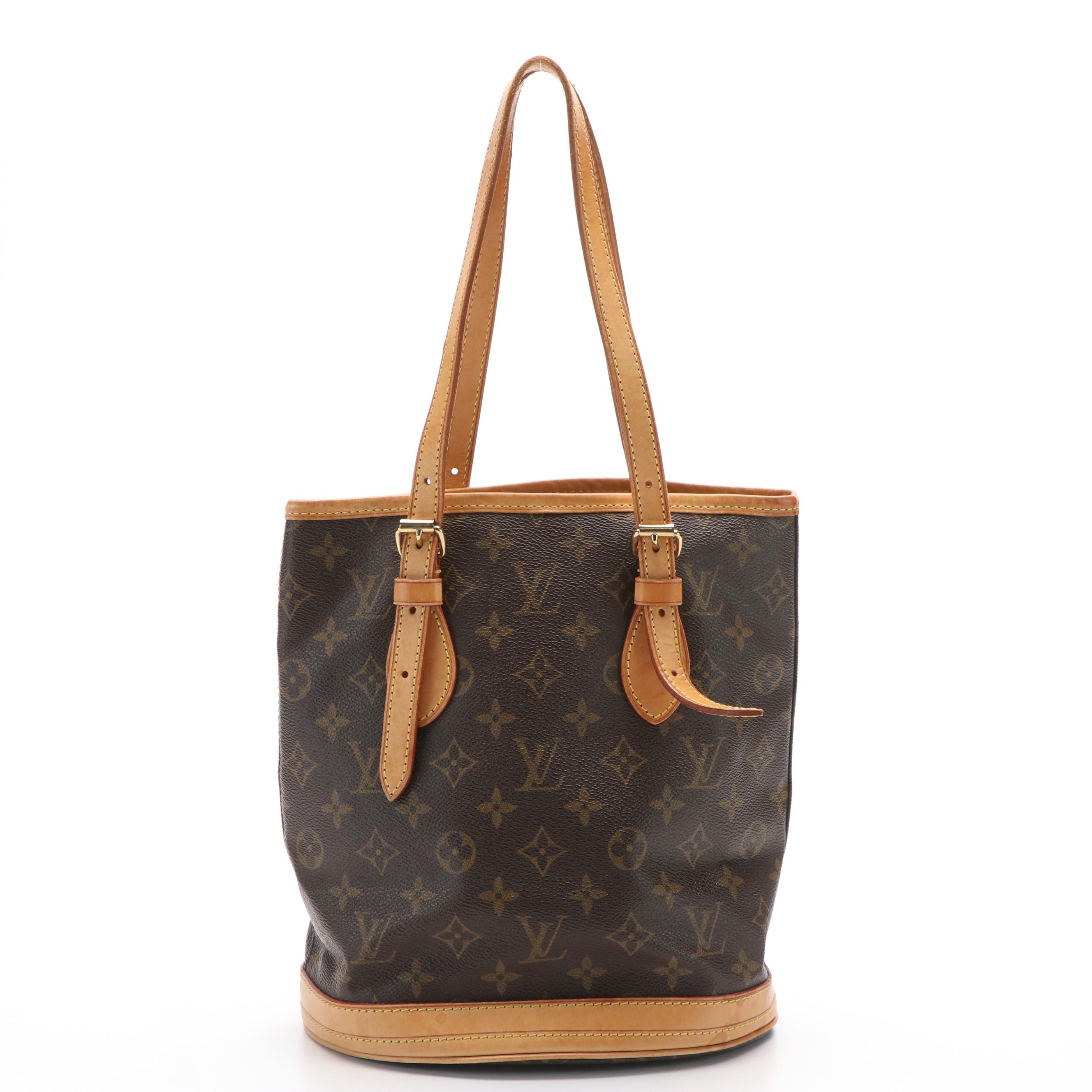 Louis Vuitton Bucket Shoulder Bag in Brown Monogram Canvas and Leather