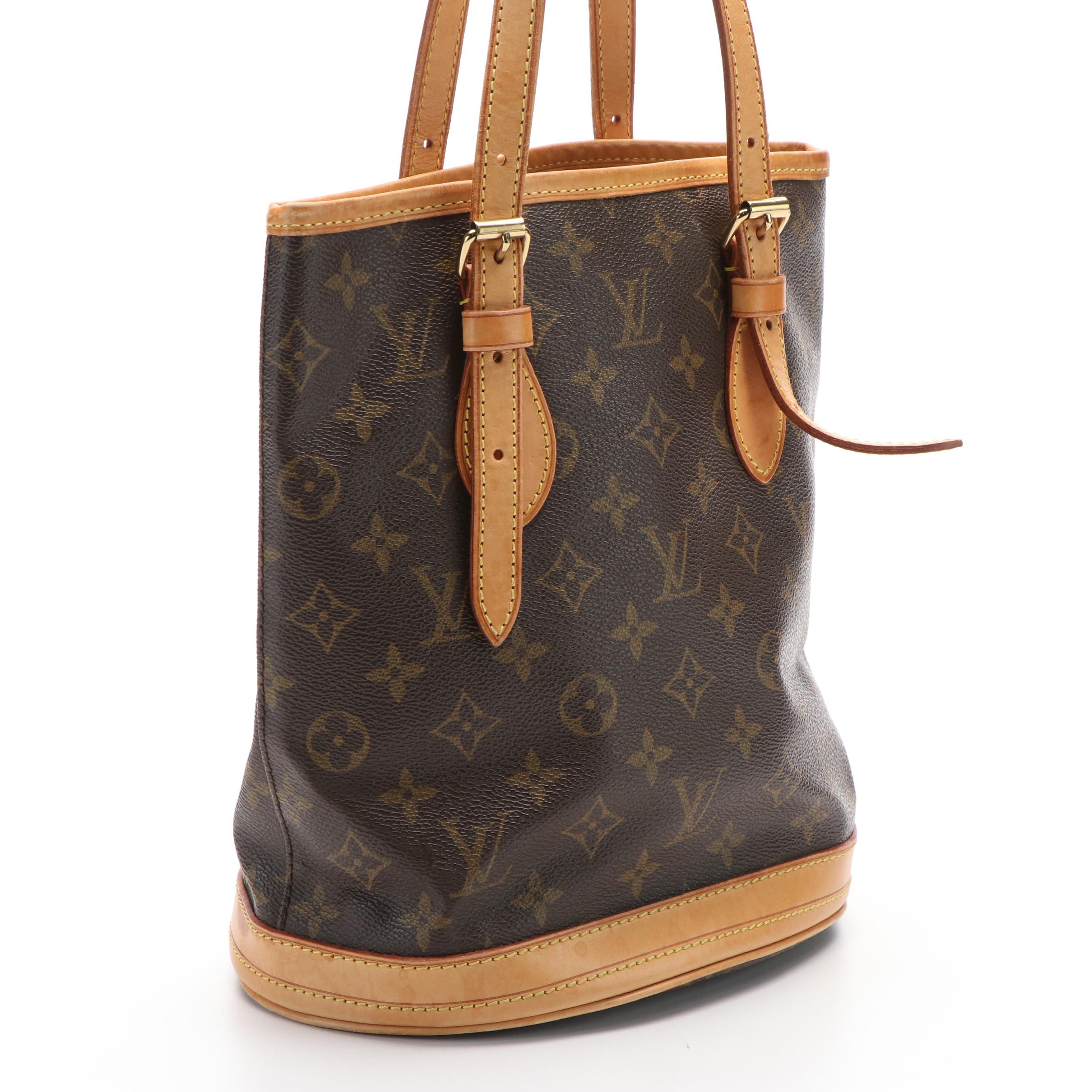 Louis Vuitton Bucket Shoulder Bag in Brown Monogram Canvas and Leather