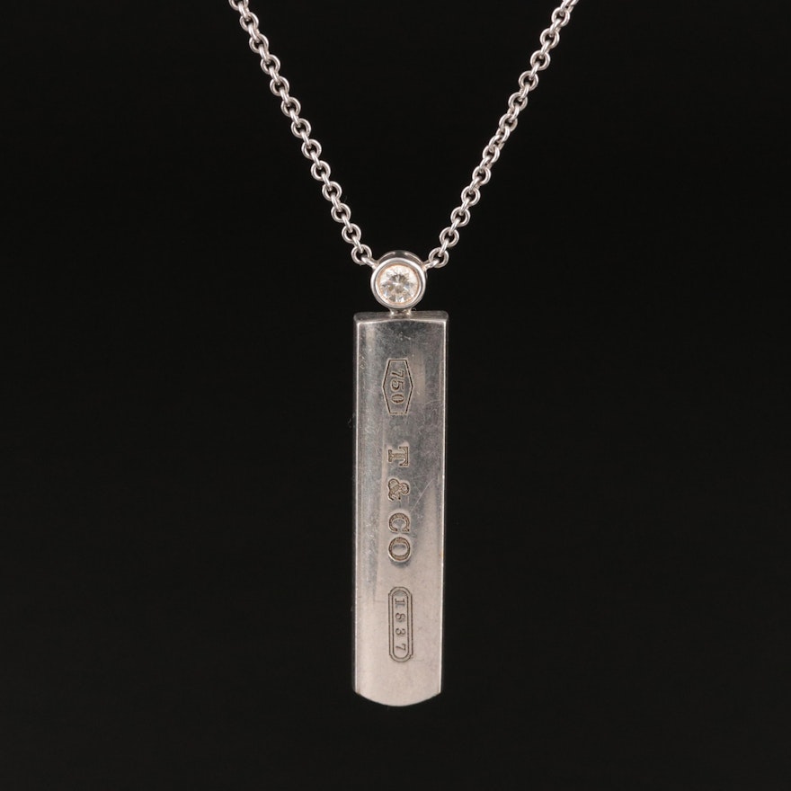 Tiffany & Co. 1837 18K 0.16 CT Diamond Bar Necklace