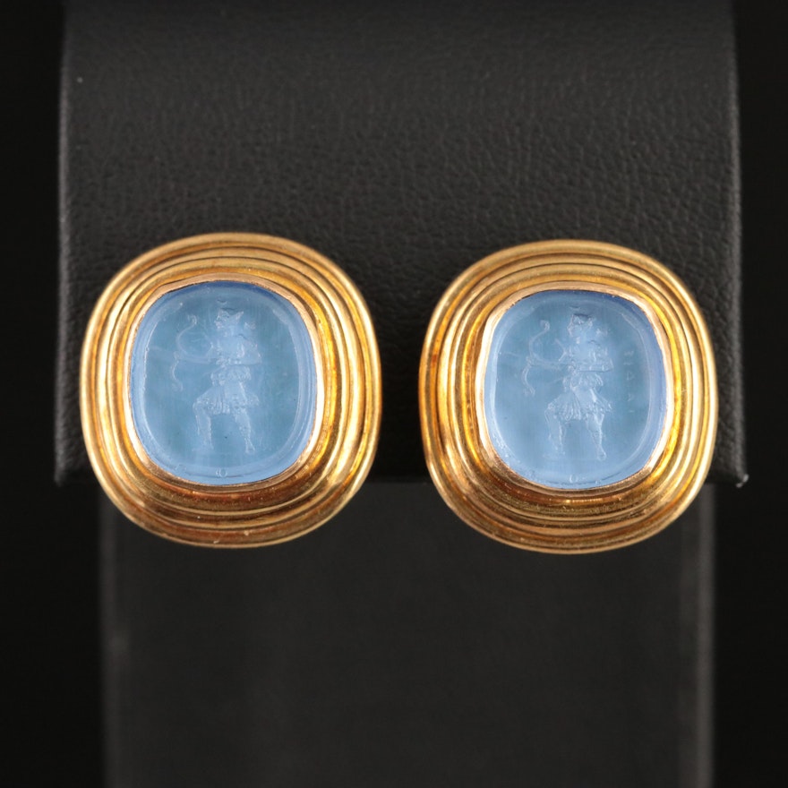 Elizabeth Locke 18K Venetian Glass Intaglio Archer Earrings