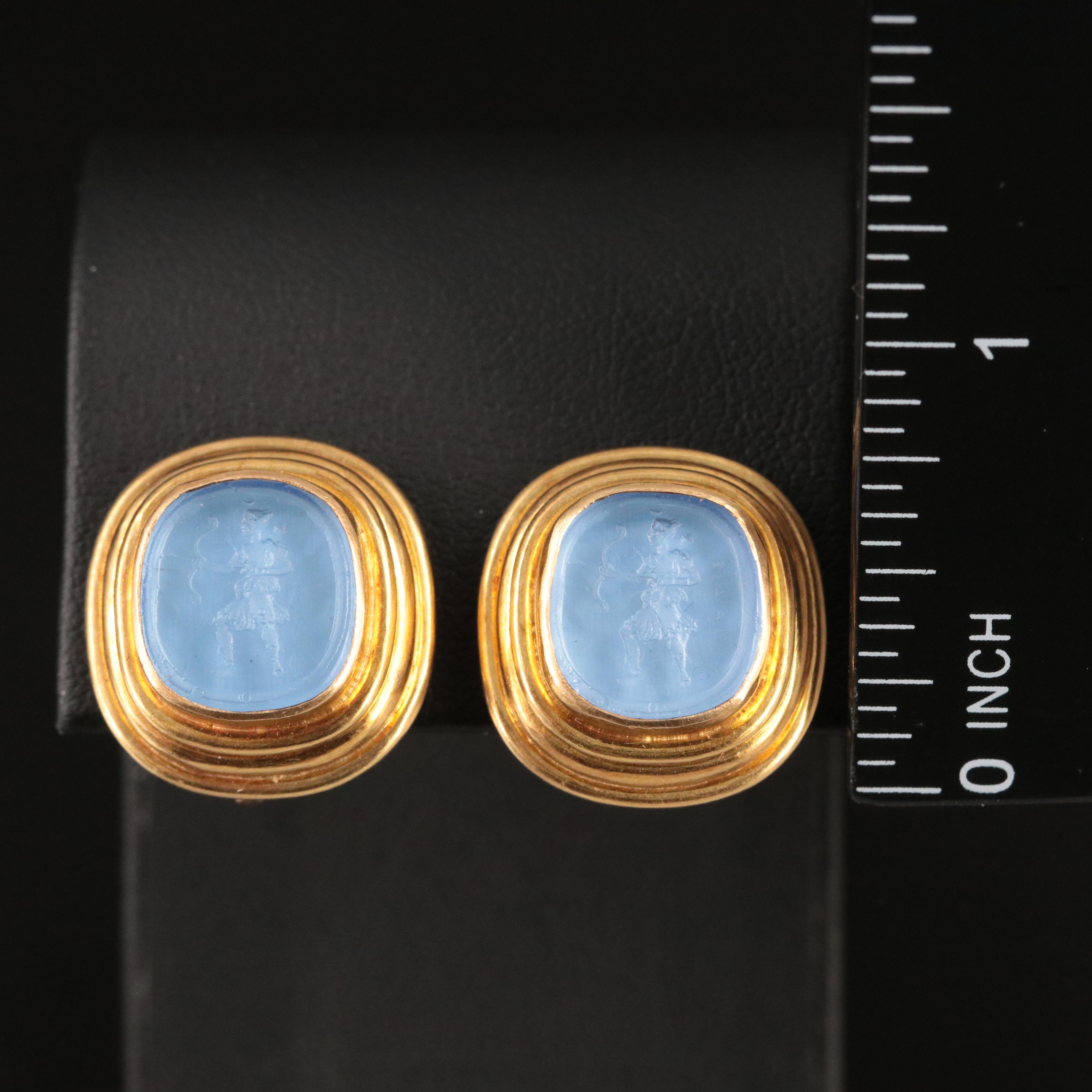 Elizabeth Locke 18K Venetian Glass Intaglio Archer Earrings