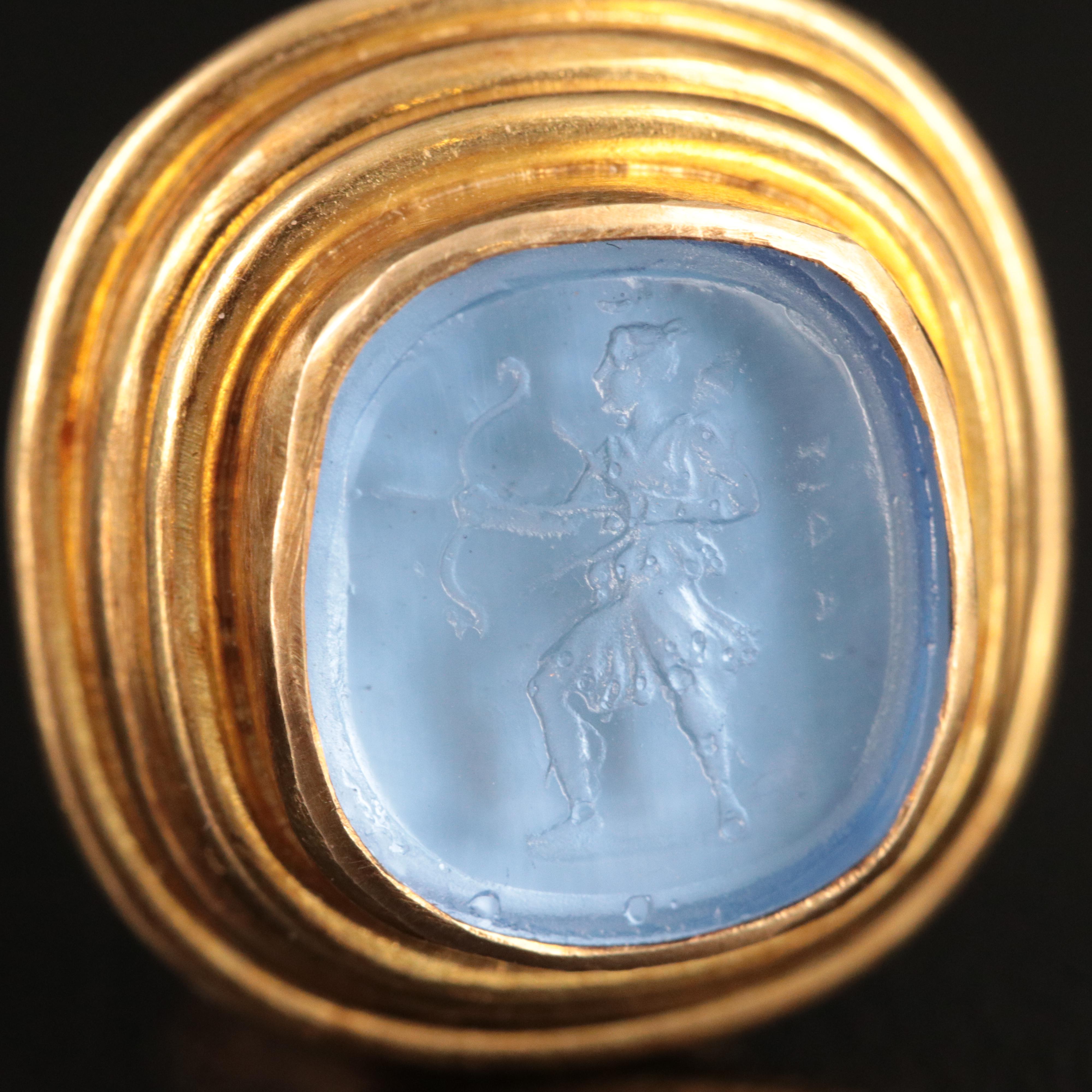 Elizabeth Locke 18K Venetian Glass Intaglio Archer Earrings