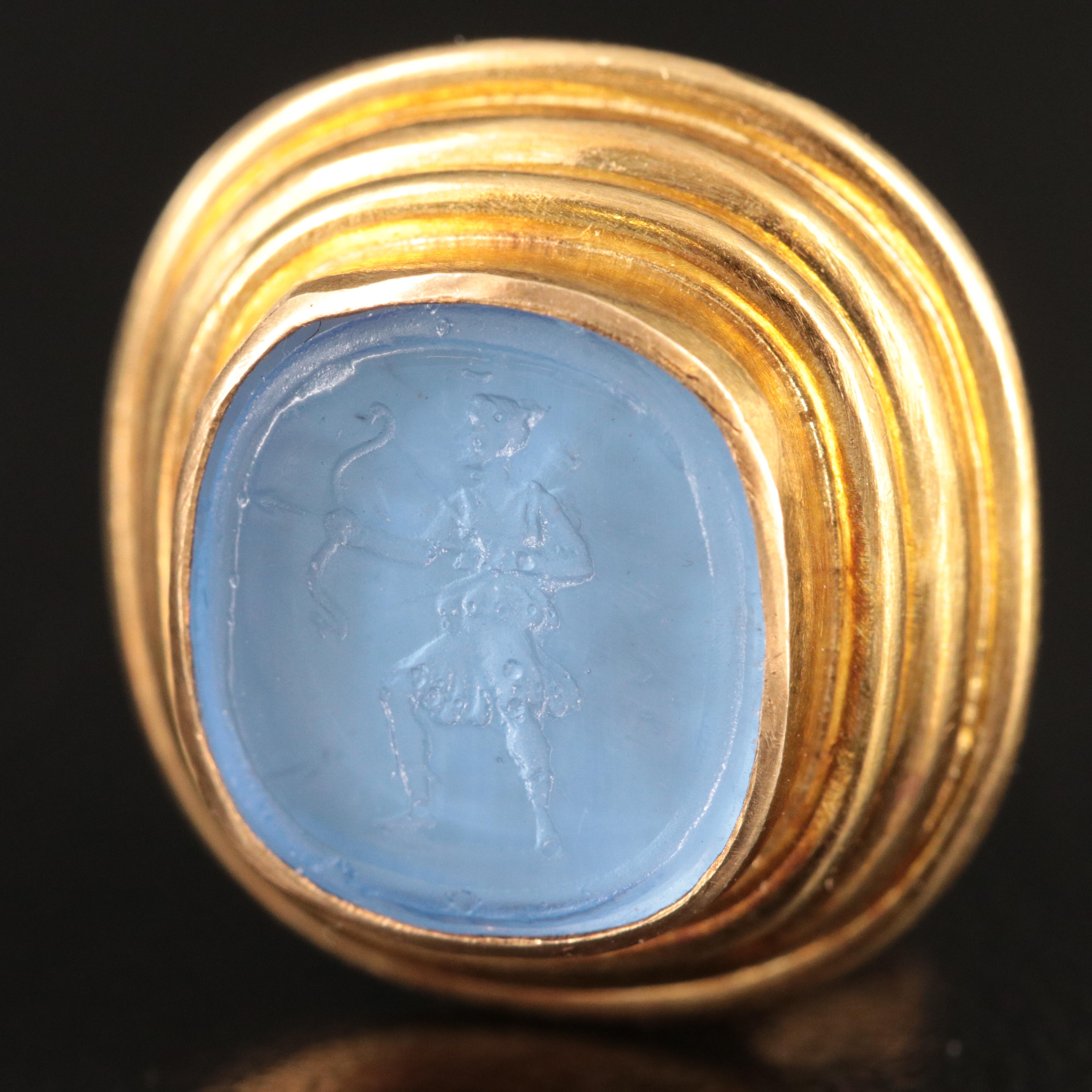 Elizabeth Locke 18K Venetian Glass Intaglio Archer Earrings