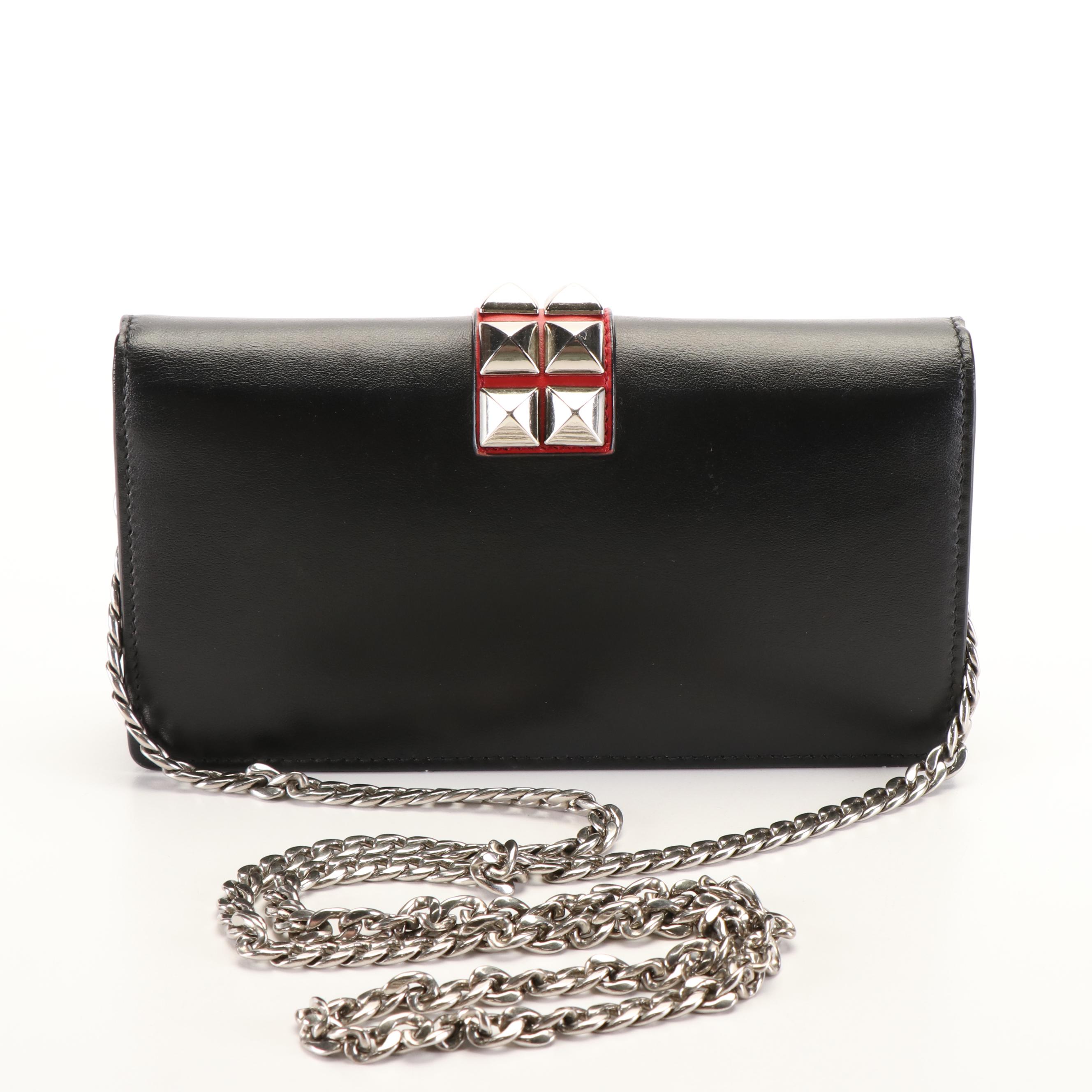 Prada City Elektra Studded Calf Leather Chain Wallet