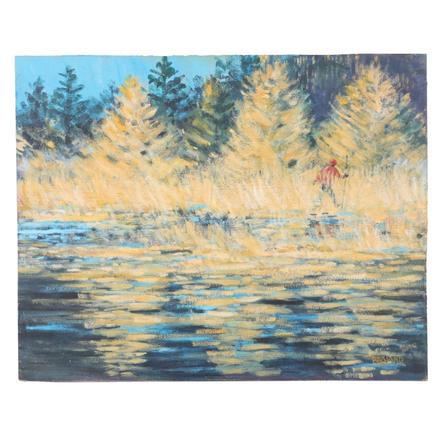 Bob Ragland Landscape Oil Painting "River Walk," 1980s