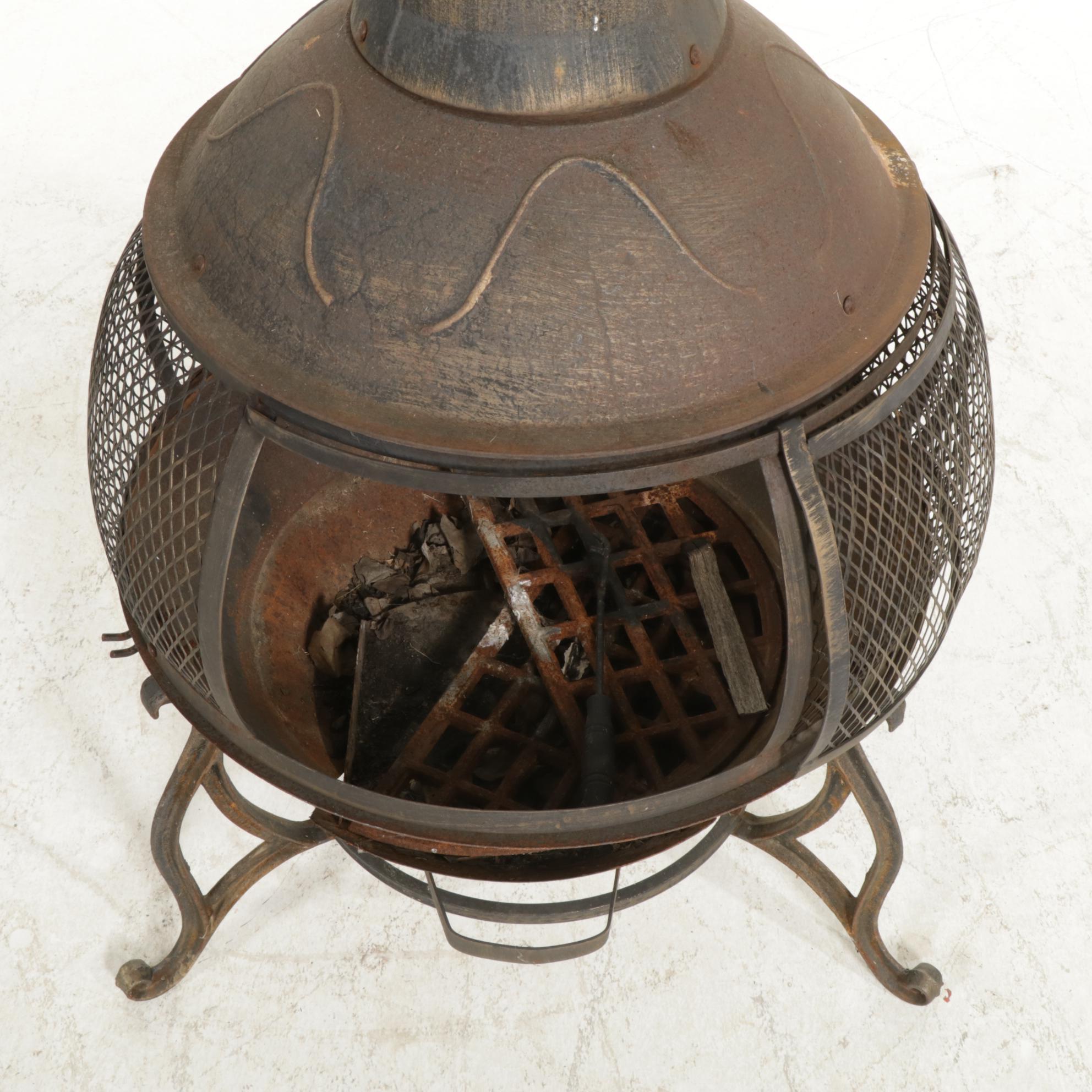 Cast Metal Wood Burning Chimenea Outdoor Fireplace