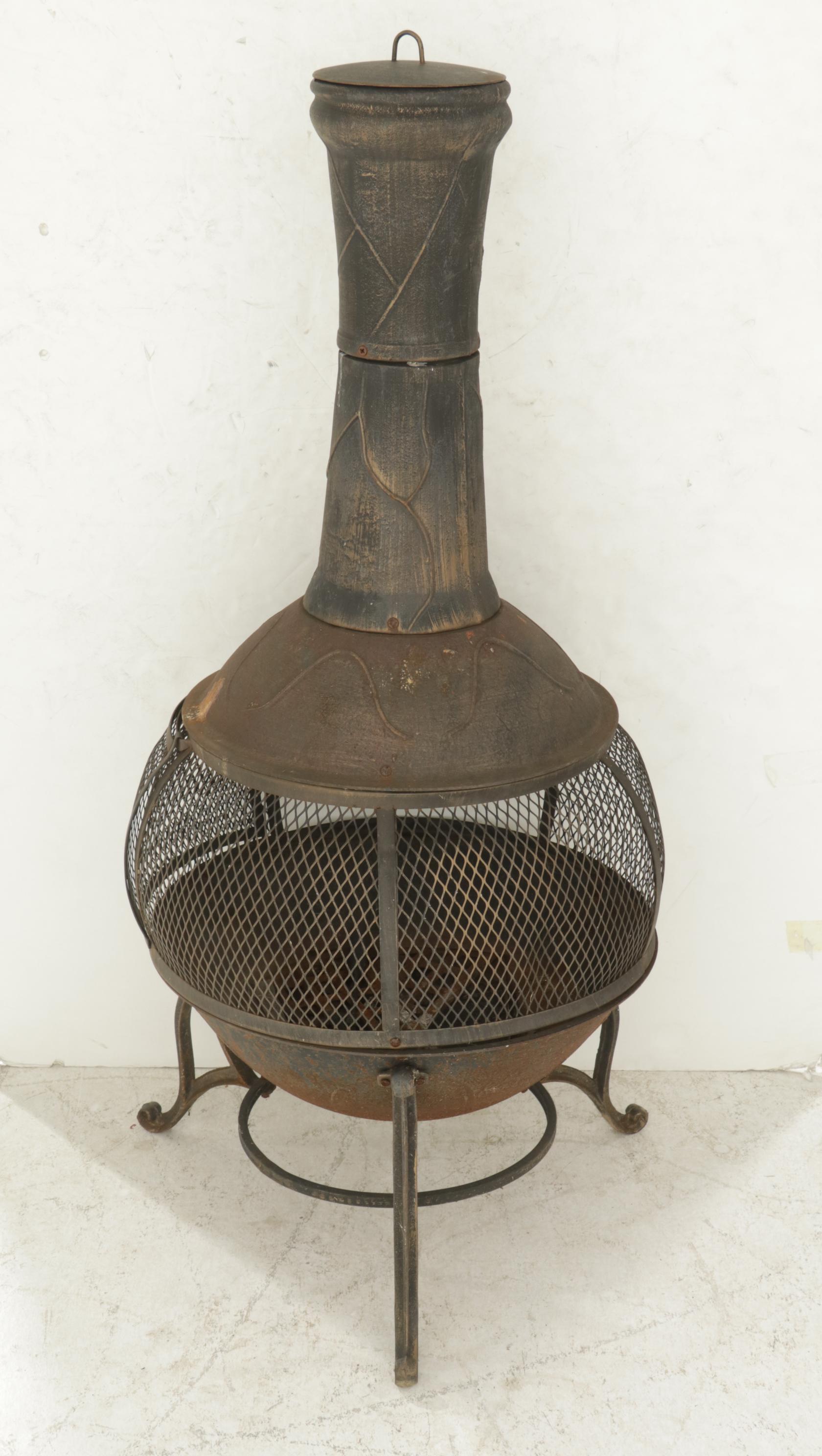 Cast Metal Wood Burning Chimenea Outdoor Fireplace