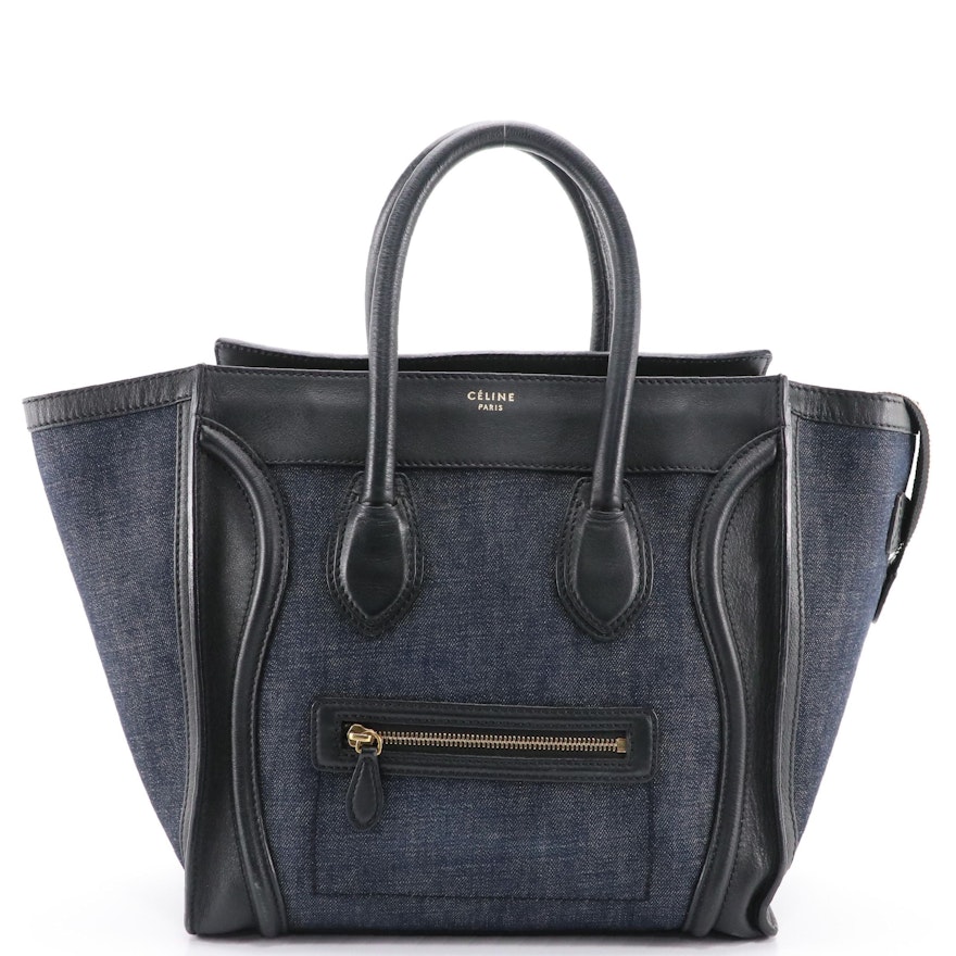 Céline Luggage Tote Bag in Blue Denim and Leather