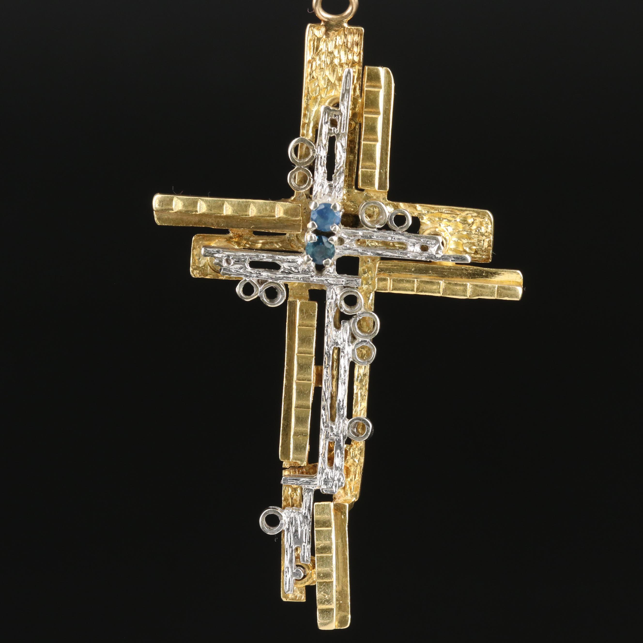 18K Sapphire Cross Pendant