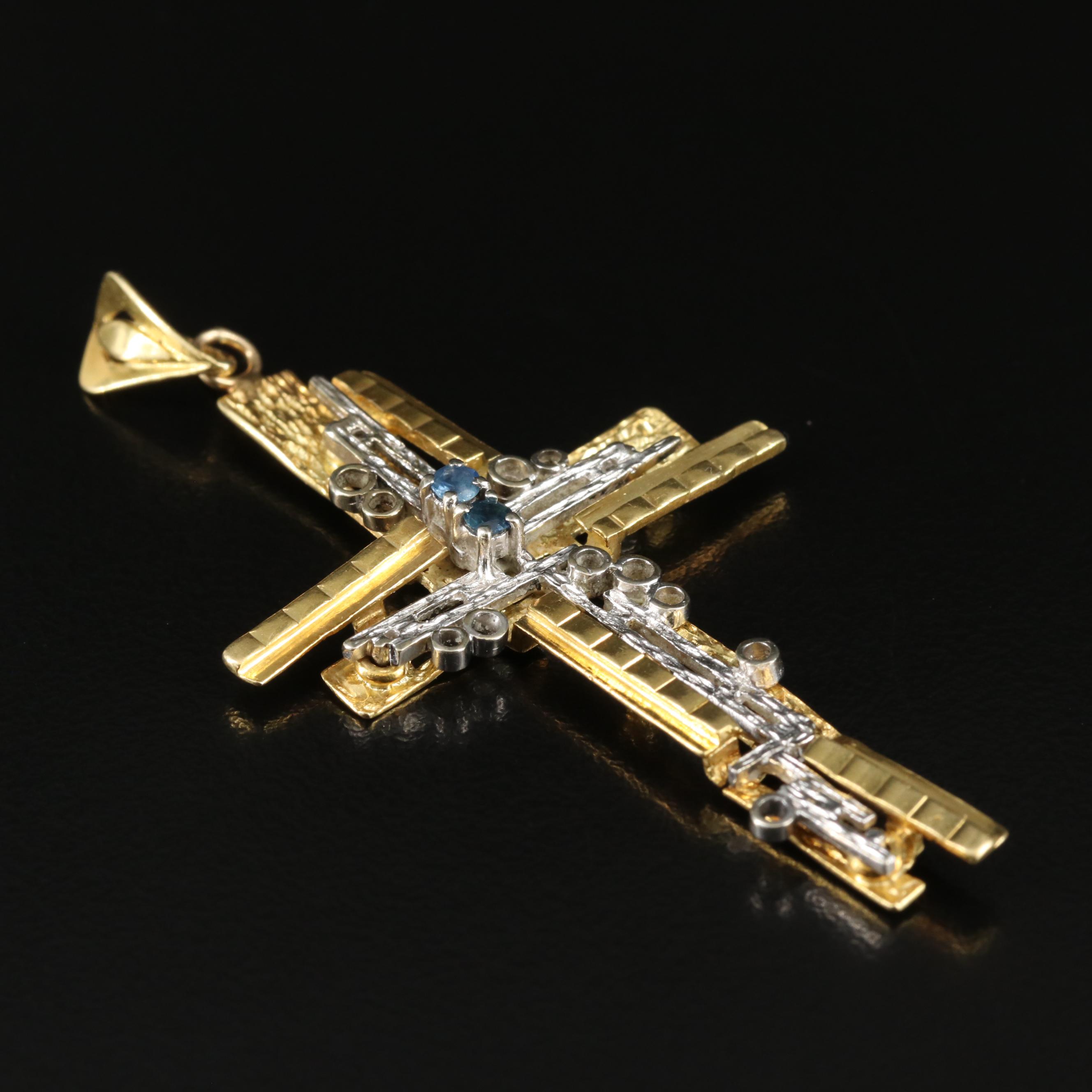 18K Sapphire Cross Pendant