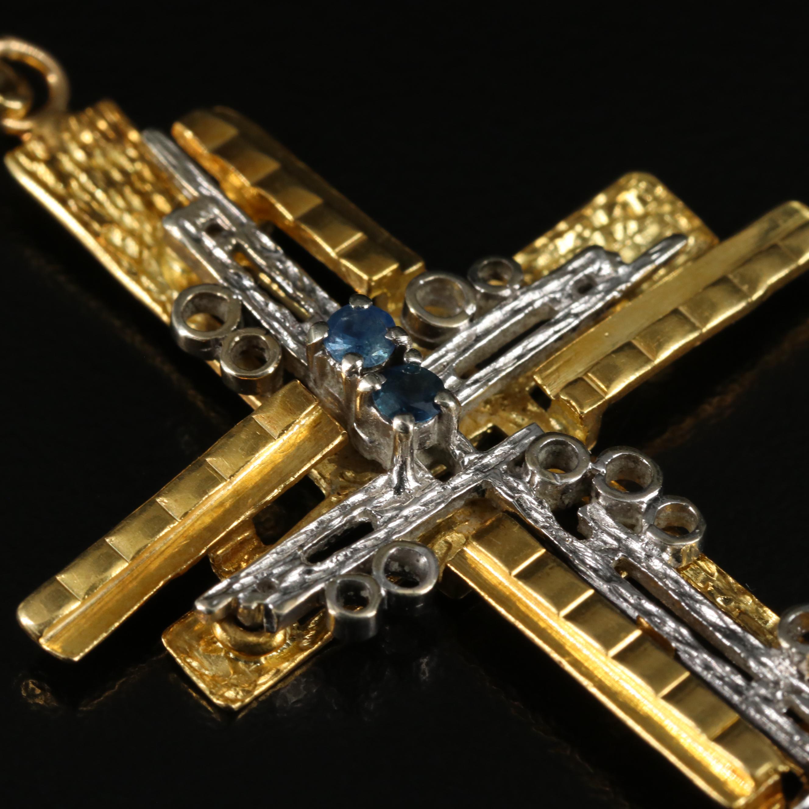 18K Sapphire Cross Pendant