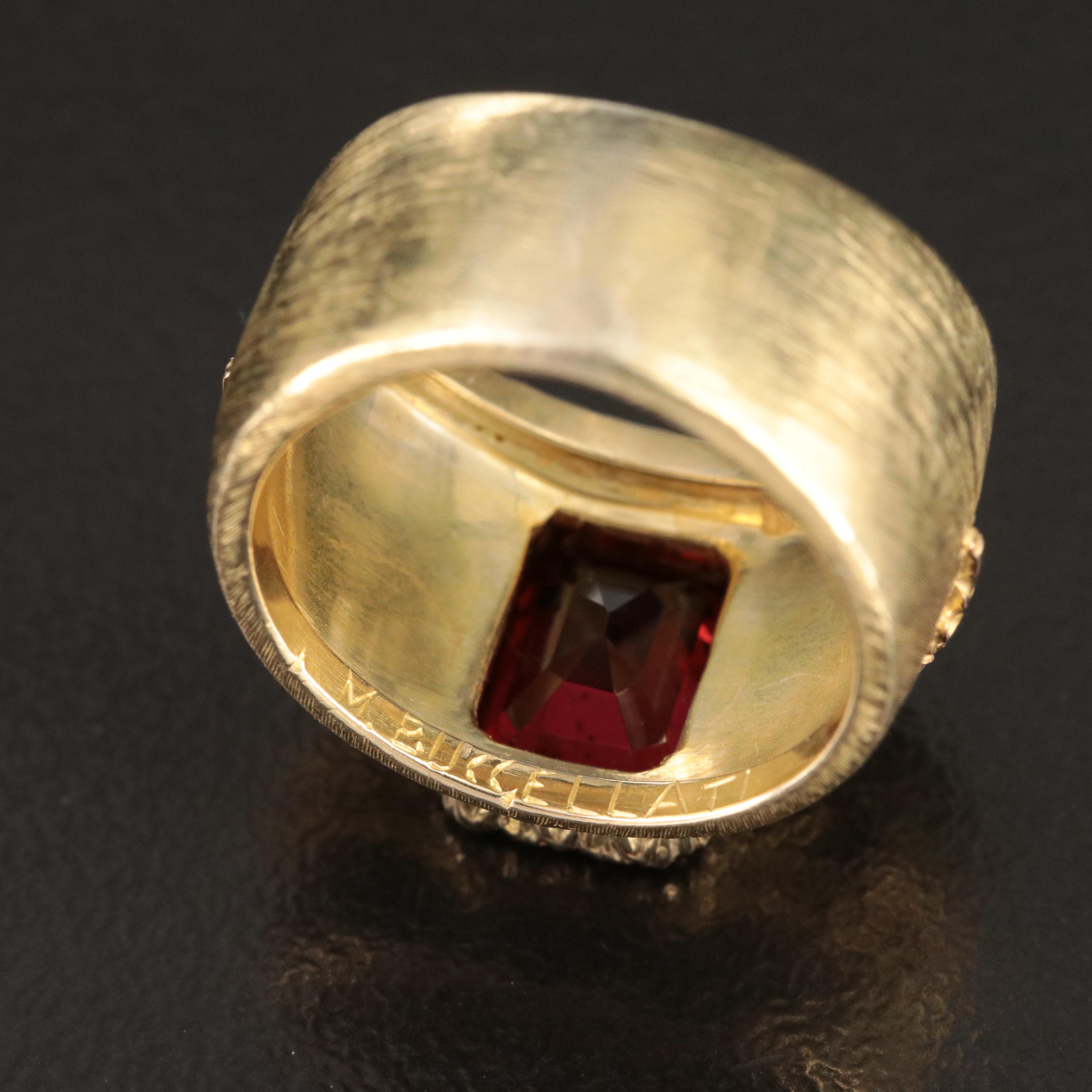 Buccellati Rigato 18K Garnet Hand Engraved Ring