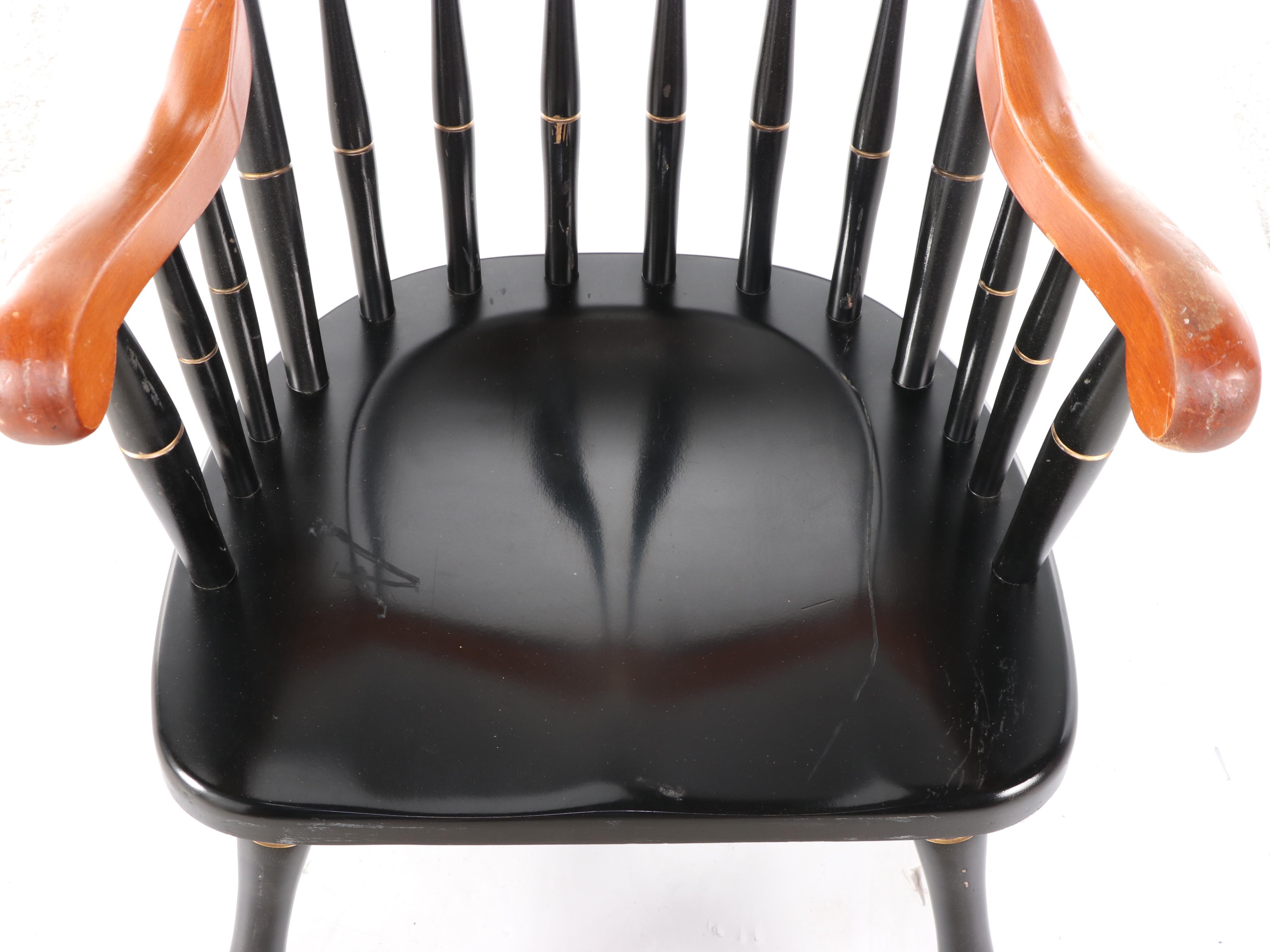 Standard Chair of Gardner Parcel-Ebonized and Gilt-Decorated Windsor Armchair