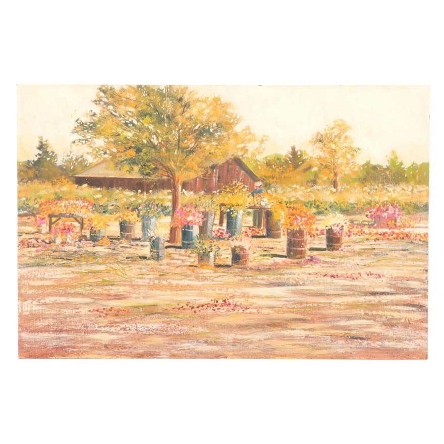 Bob Ragland Plein Air Landscape Oil Painting Of A Flower Vendor