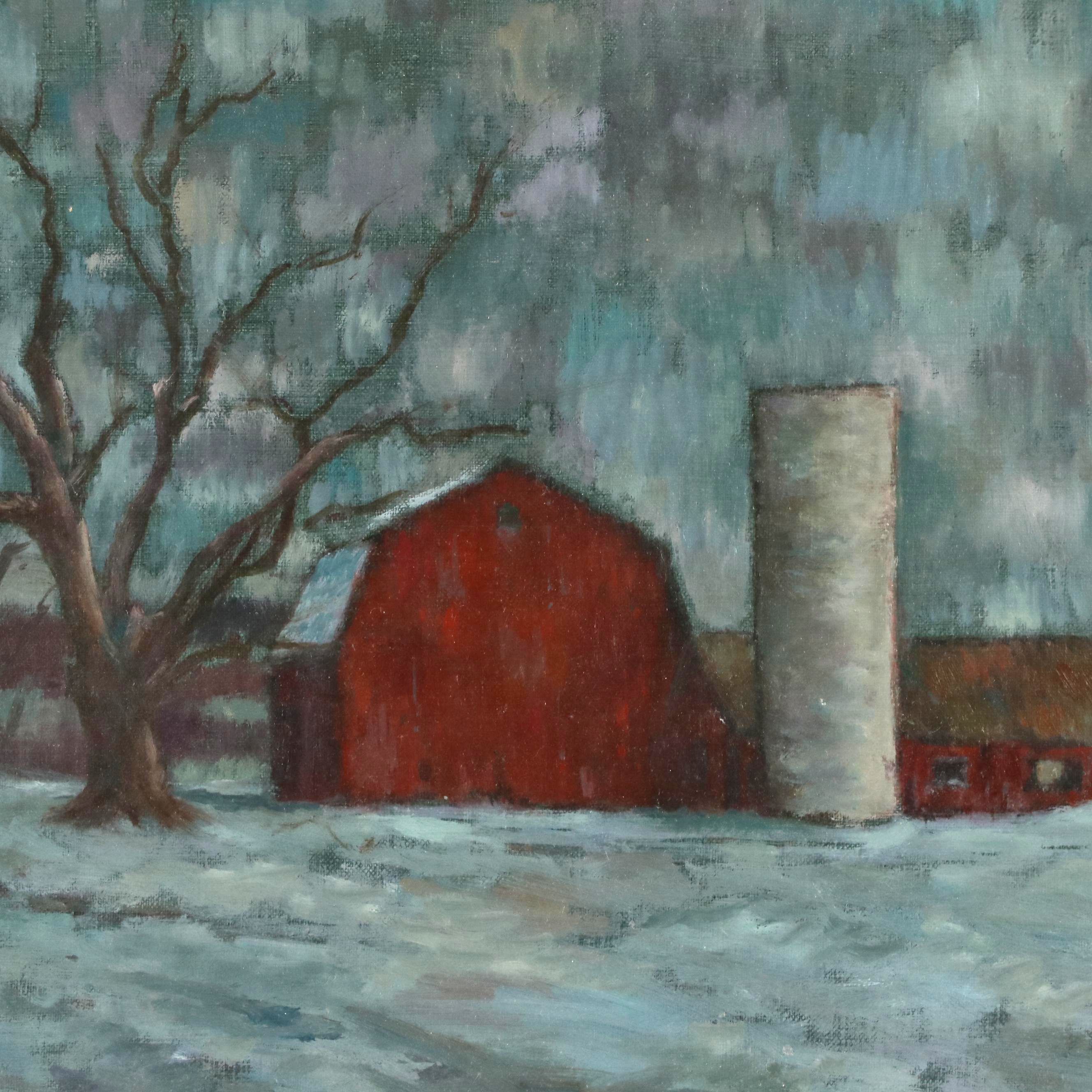 Douglas Grant Oil Painting of Farm Landscape with Barn