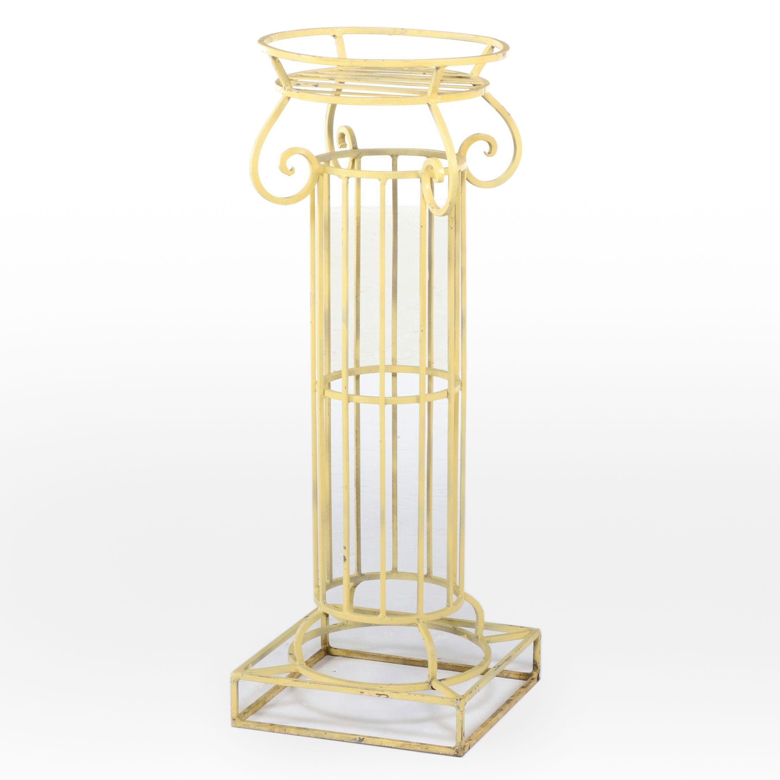 Neoclassical Style Yellow-Painted Iron Columnar Plant Stand