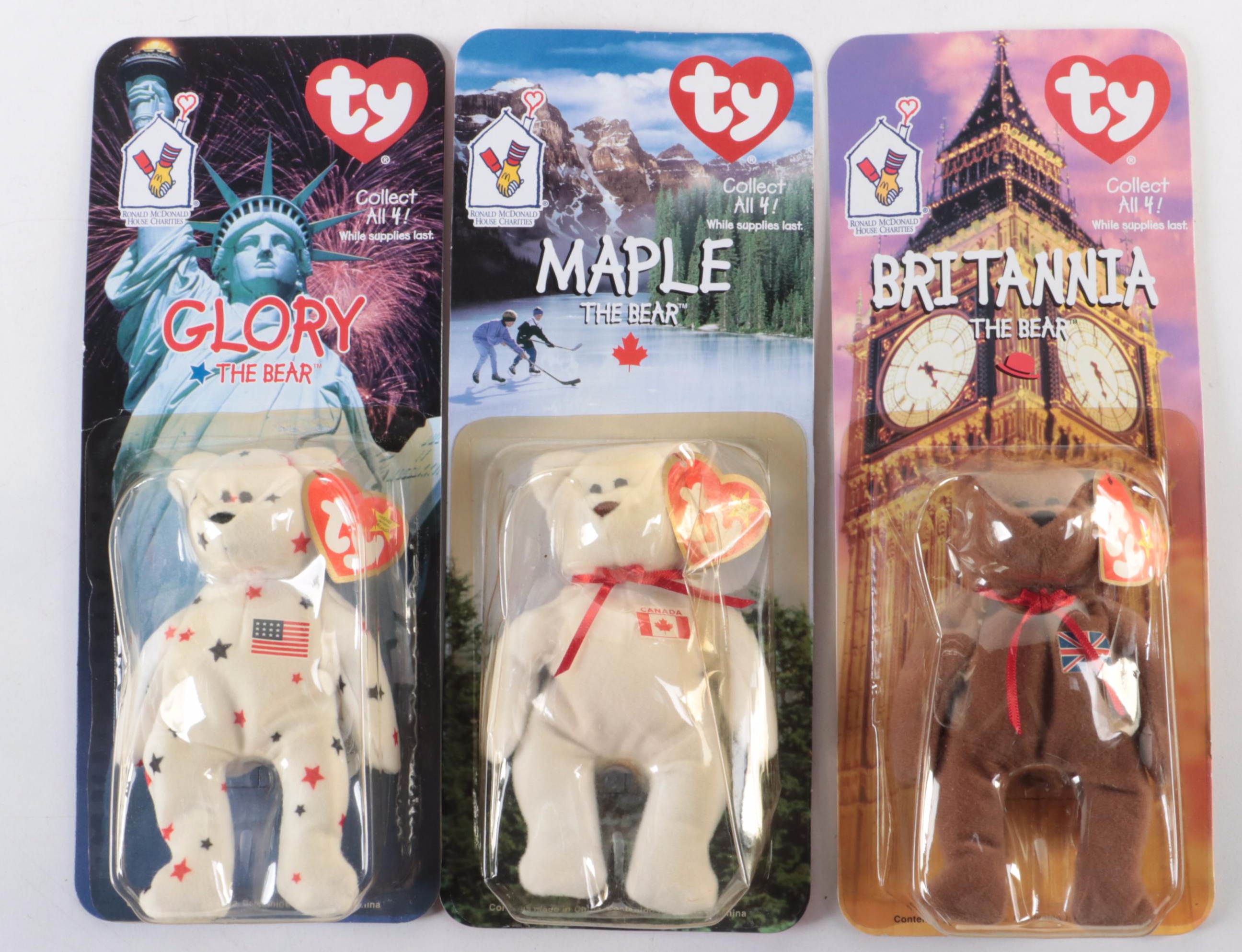 Ty Inc. Beanie Babies for McDonald's "Maple", "Glory", "Britannia" Stuffed Bears
