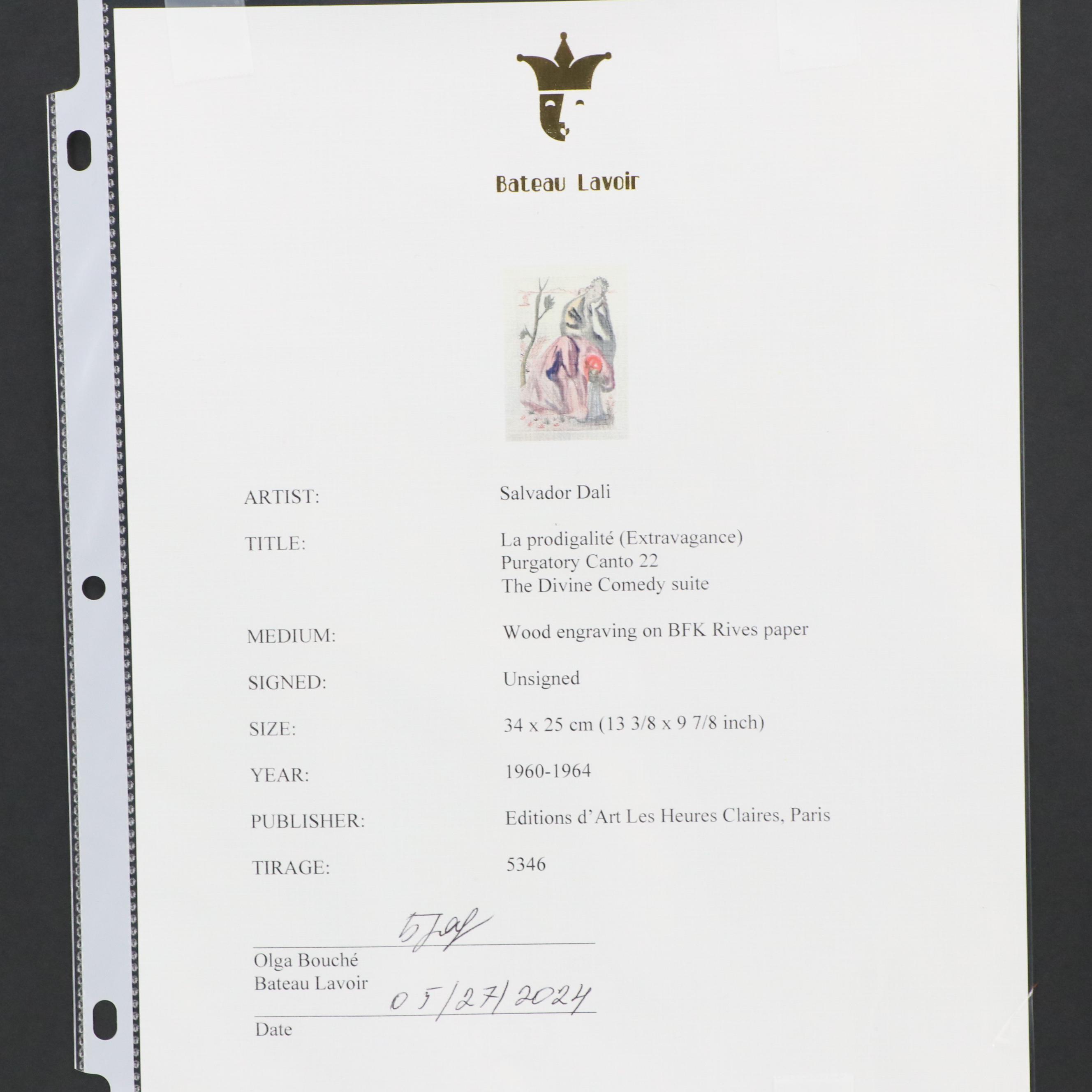 Salvador Dalí Wood Engraving "La Source," 1960 - 1964