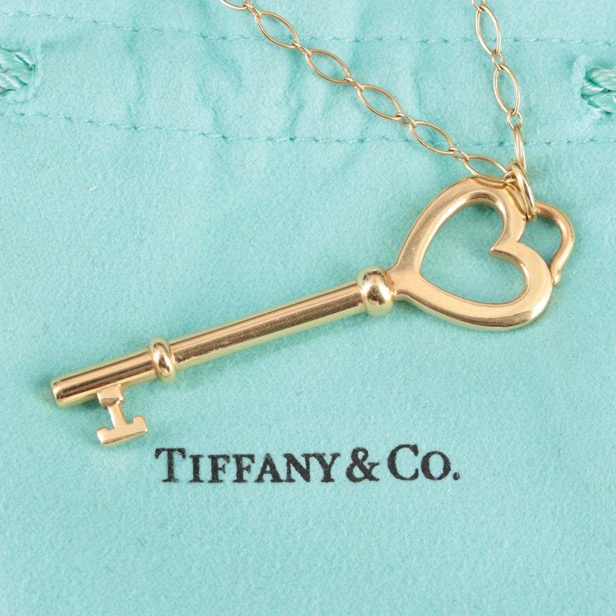 Tiffany & Co. Keys 18K Heart Key Charm Necklace