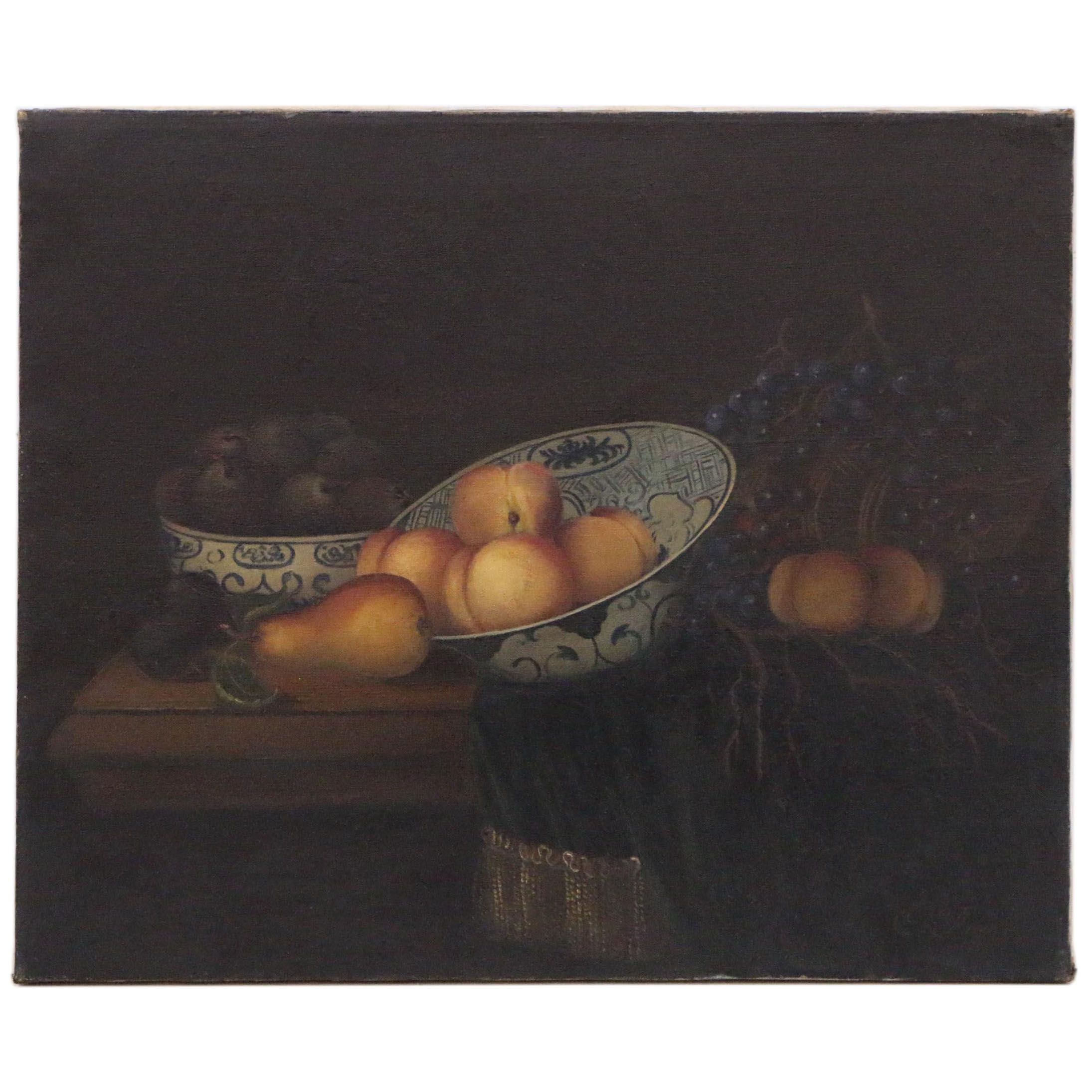 Dutch Golden Age Style Still Life with Peaches Oil Painting, Late 19th Century